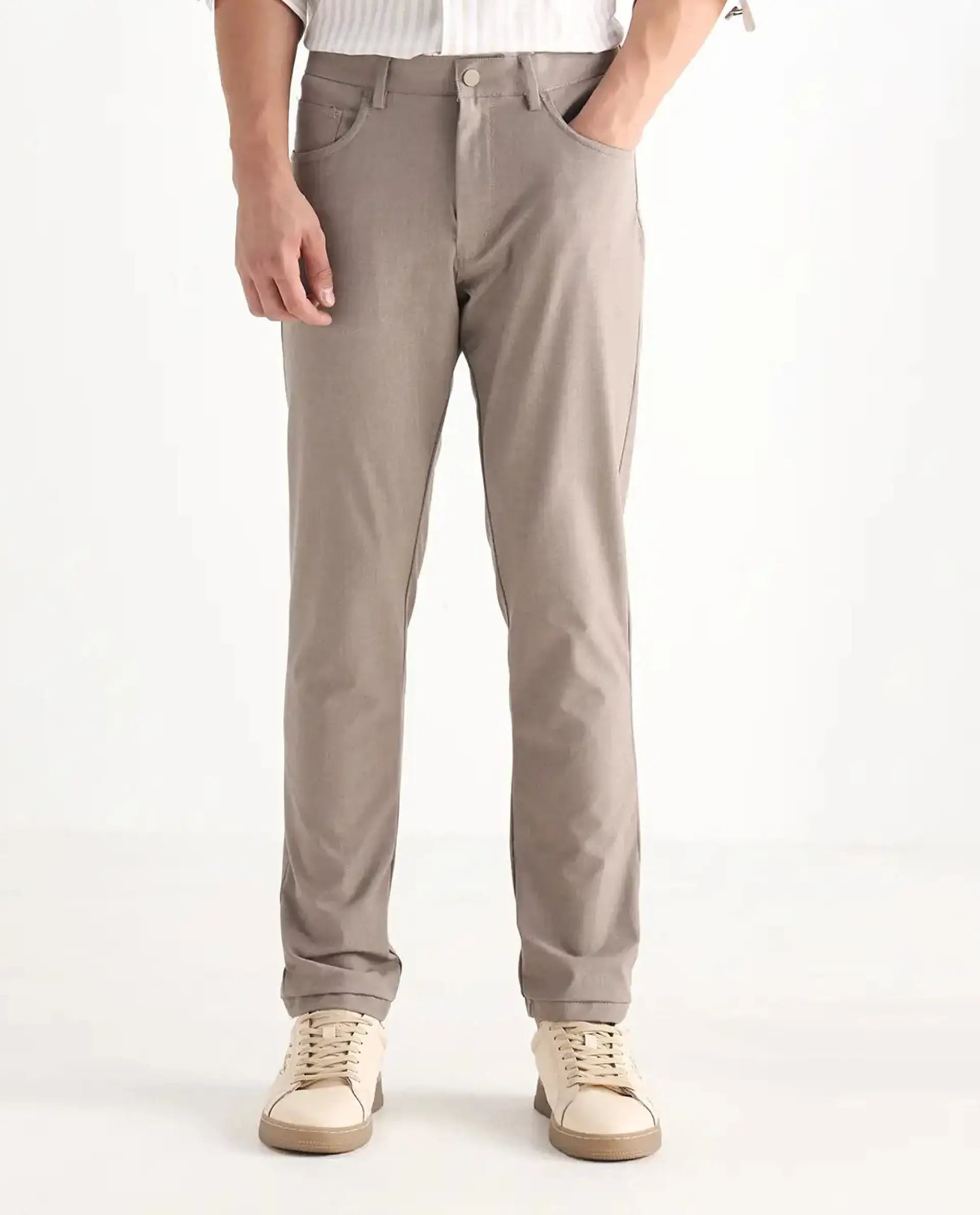 Rare Rabbit Men's Cotton Plain Regular Fit Trouser