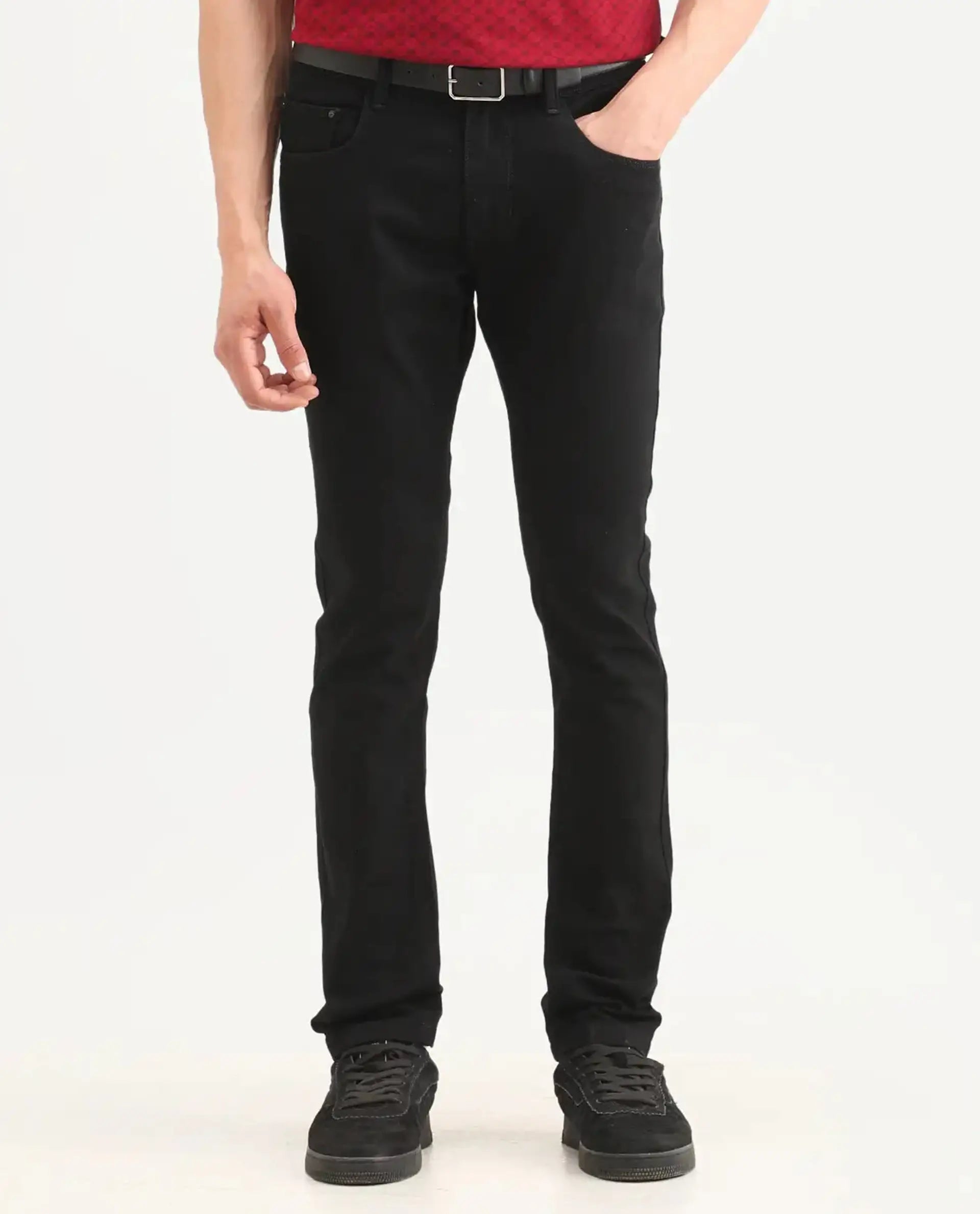 Rare Rabbit Men's Fiz Bh Black Cotton Blend Fabric Hawk Slim Plain Jeans