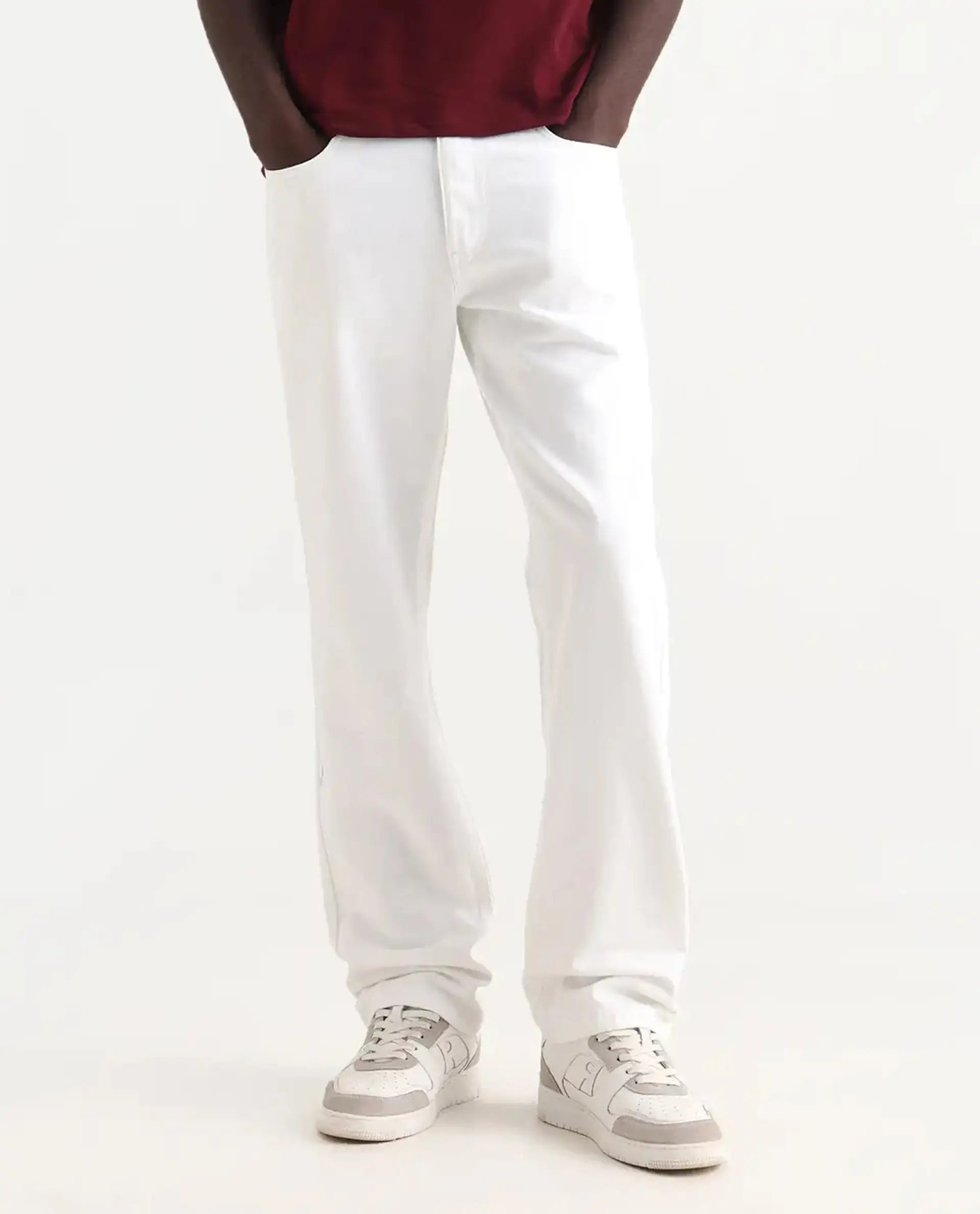 Rare Rabbit Men's Frost White Cotton Plain Morris Regular Fit Jeans