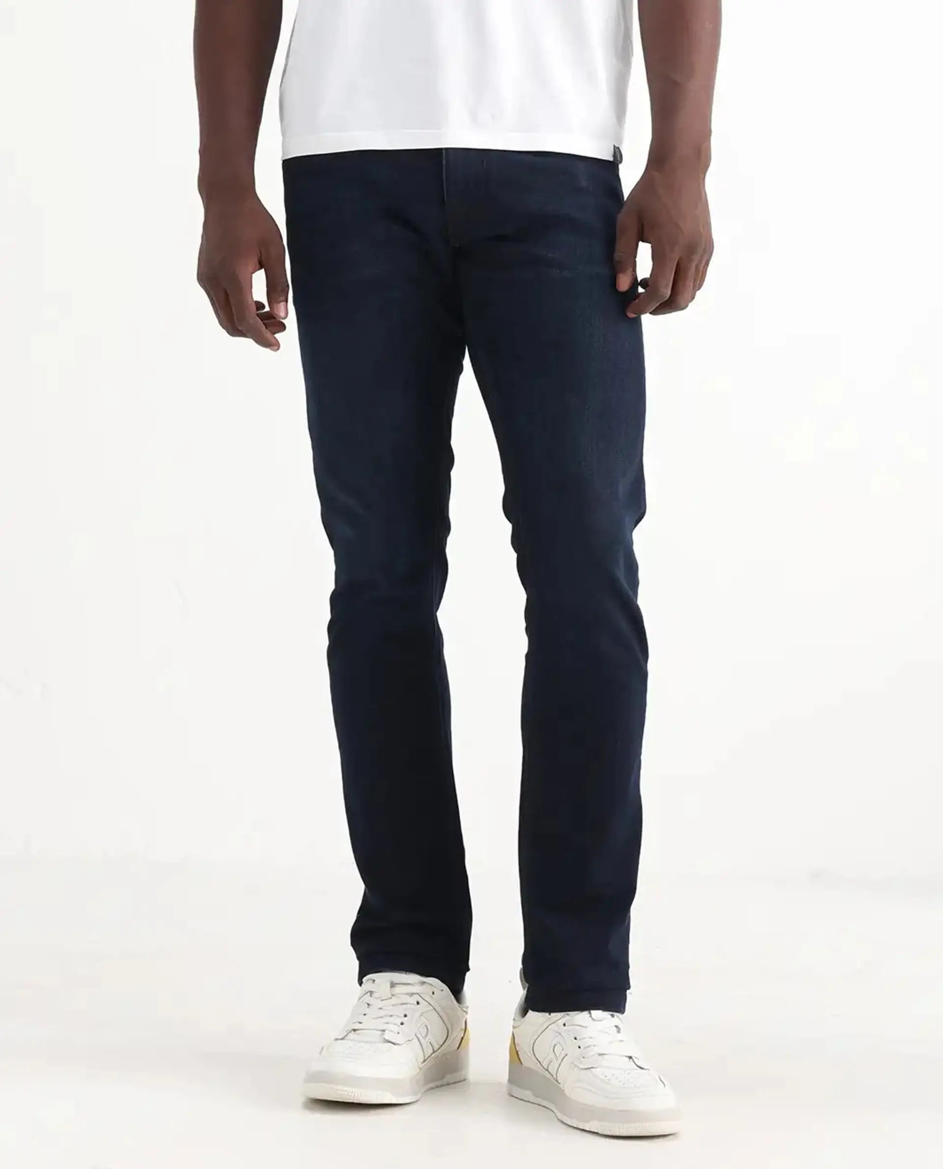 Rare Rabbit Men's Grana Blue Cotton Plain Hawk Slim Fit Jeans