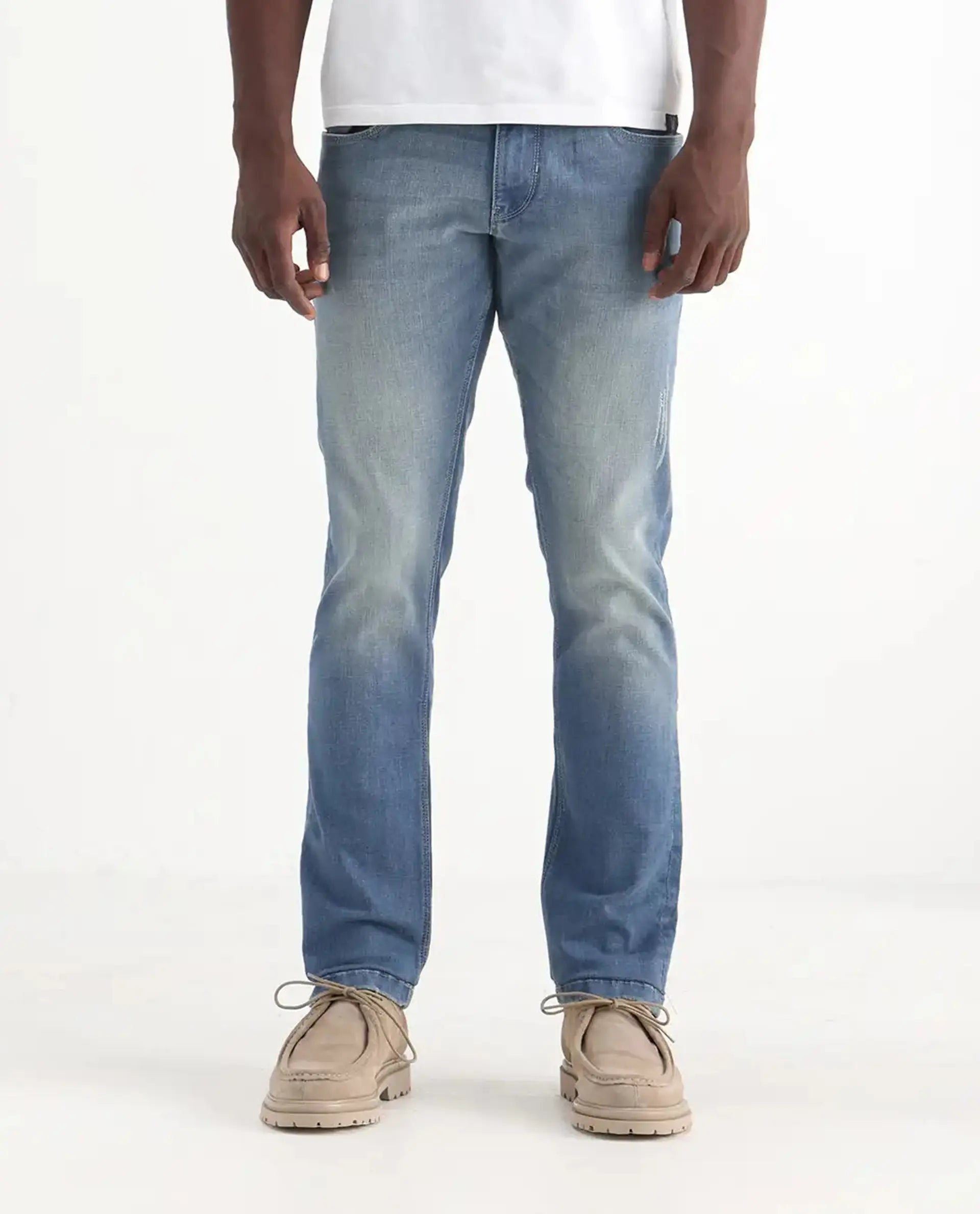 Rare Rabbit Men's Grimm Light Blue Cotton Plain Hawk Slim Fit Jeans