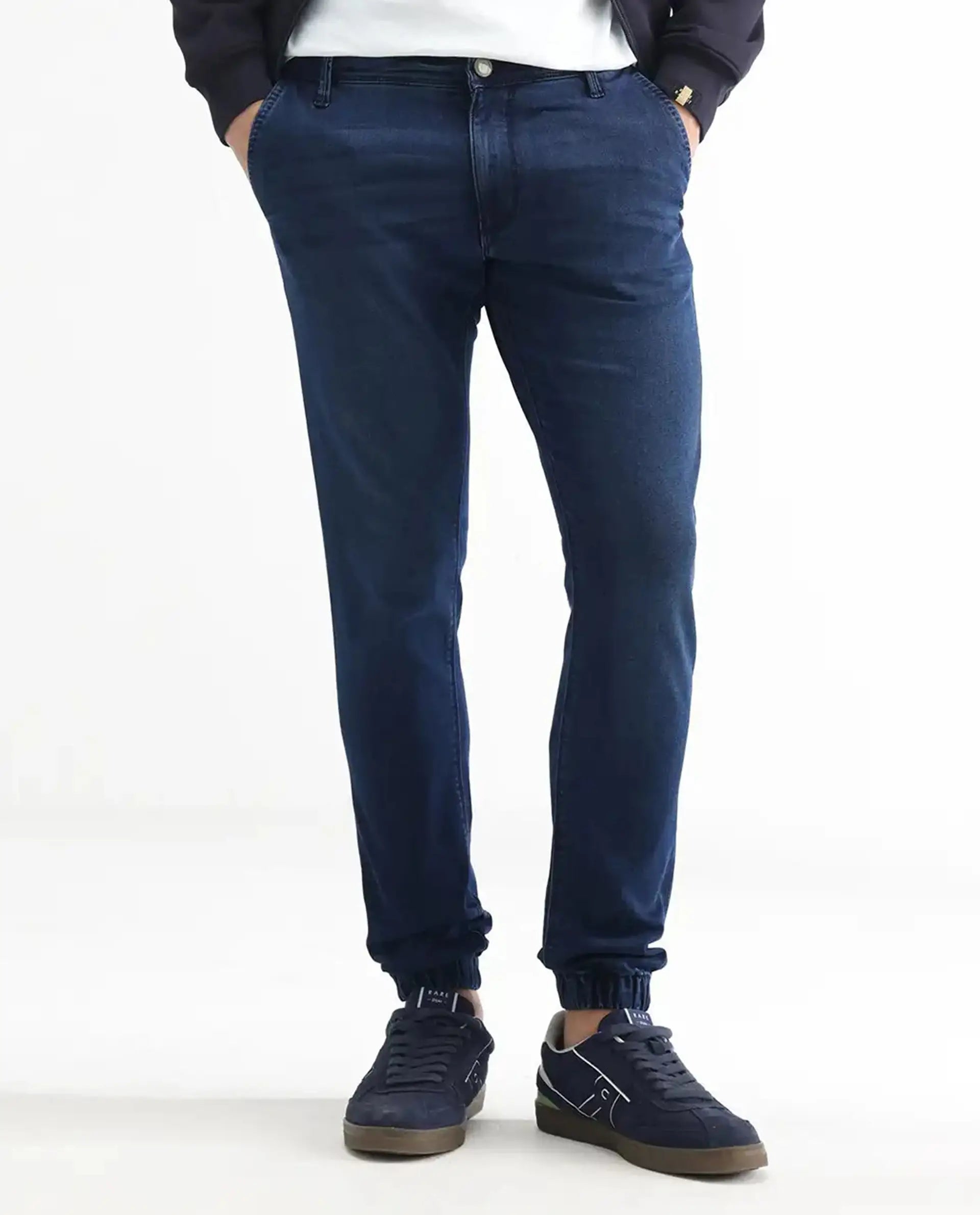 Rare Rabbit Men's Higg Blue Cotton Plain Hawk Slim Fit Jeans