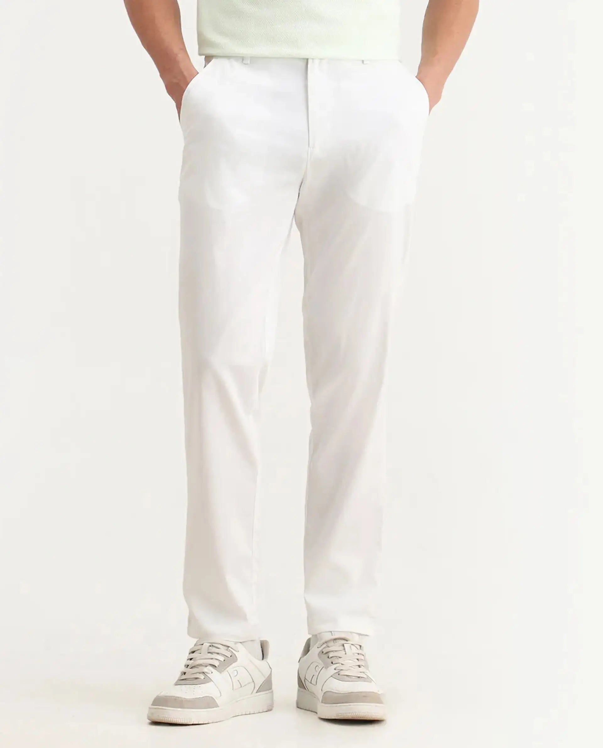 Rare Rabbit Men Hols White Cotton Blend Fabric Button Closure Plain Trouser