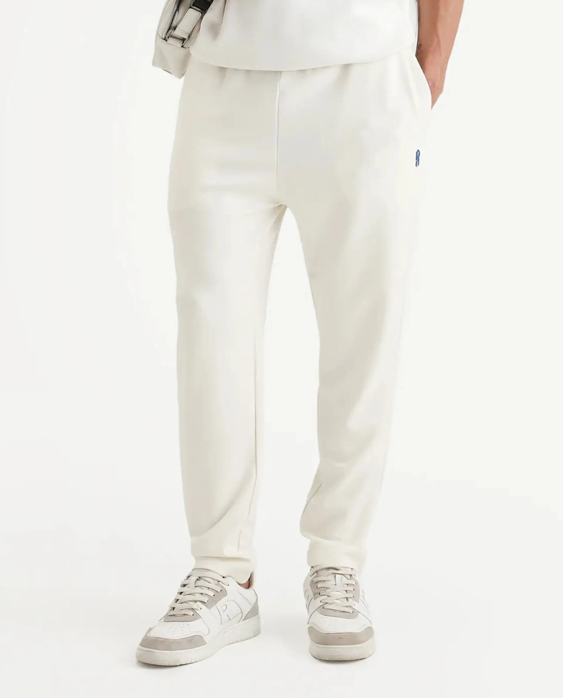 Rare Rabbit Men's Jabe-B Off White Modal Blend Fabric Regular Fit Plain Track Pant