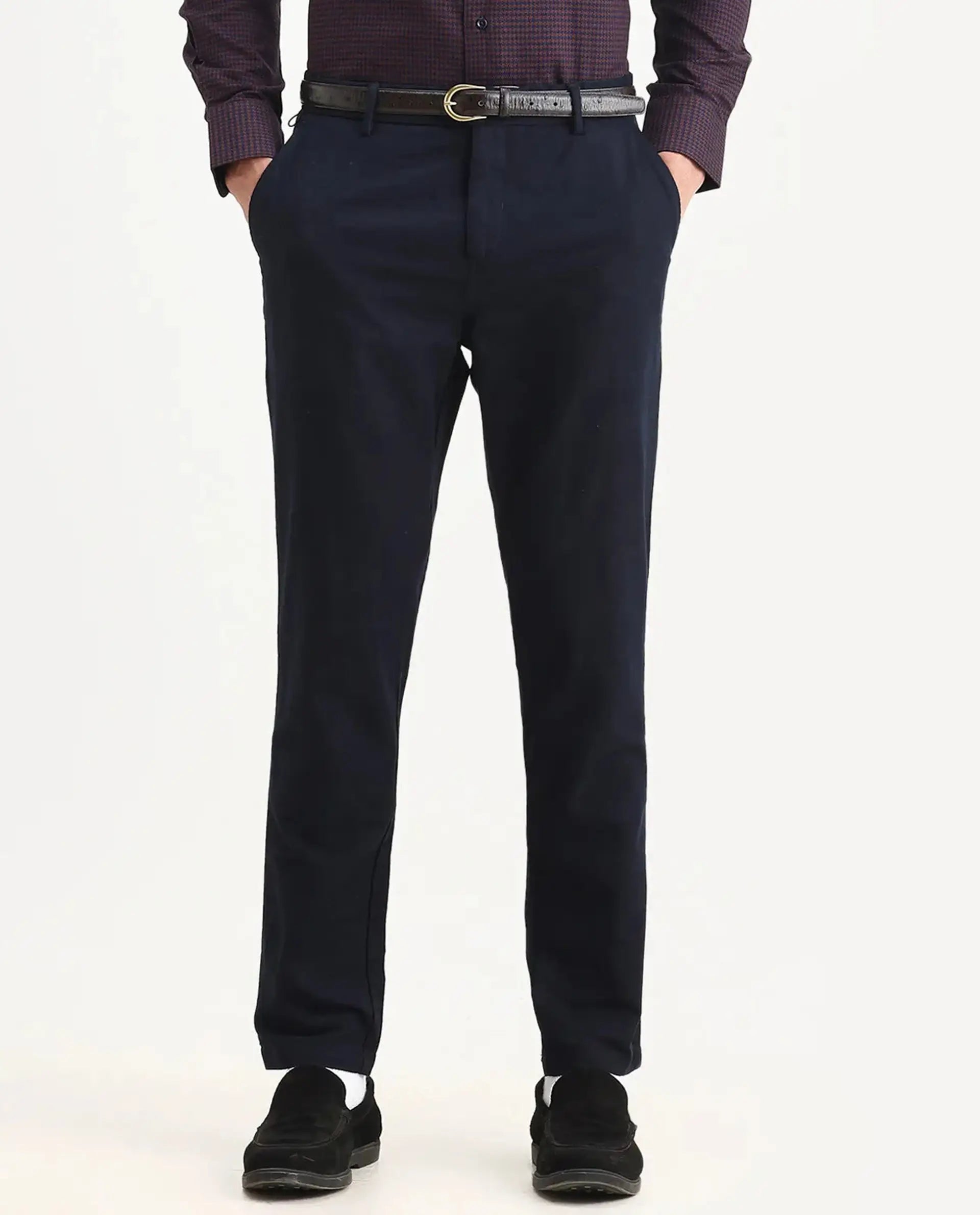 Rare Rabbit Men's Jeck-1 Navy Cotton Jacquard Regular Fit Trouser
