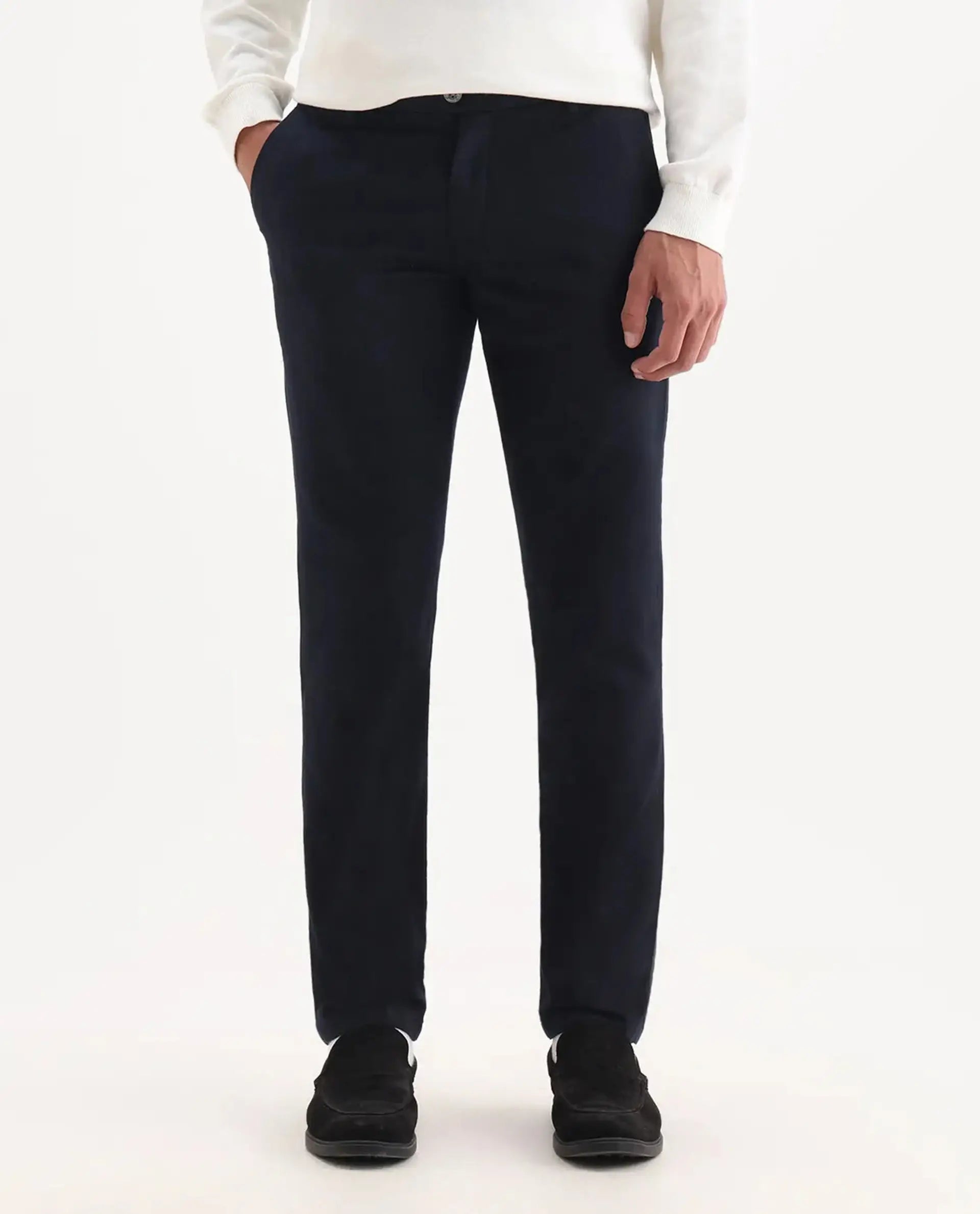Rare Rabbit Men's Jeck-2 Navy Cotton Jacquard Regular Fit Trouser