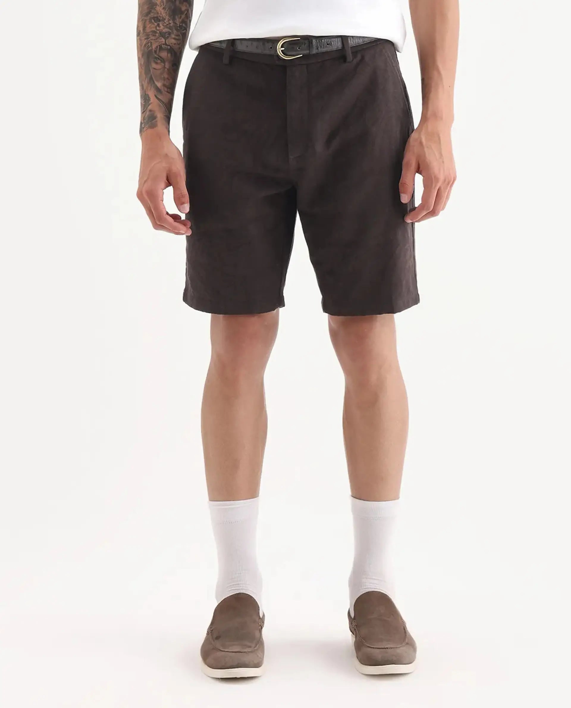 Rare Rabbit Men Jeck-S Dark Brown Cotton Fabric Button Closure Jacquard Shorts