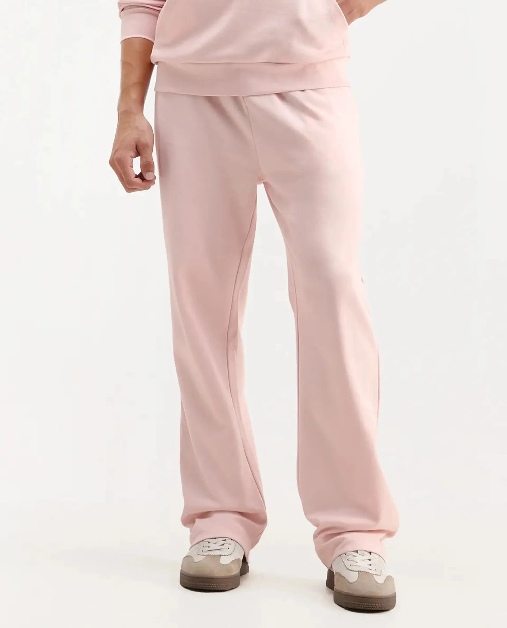 Rare Rabbit Men's Junolt-B Pastel Pink Cotton Blend Embroidered Regular Fit Track Pant