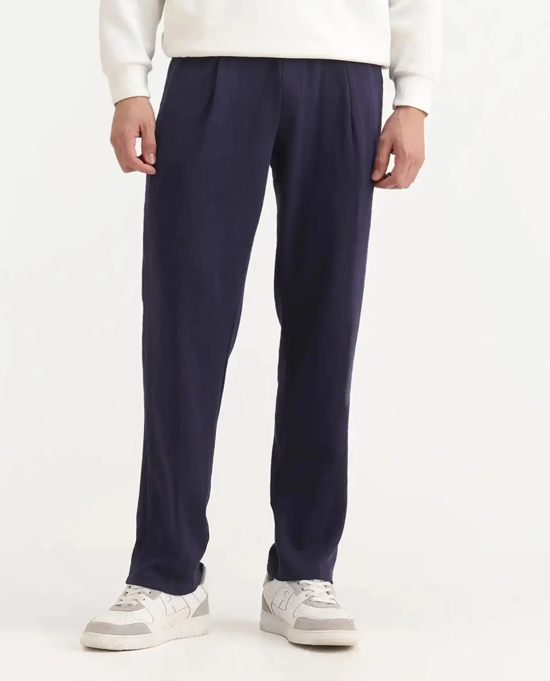 Rare Rabbit Men's Kelo Dark Purple Cotton Blend Plain Regular Fit Trouser