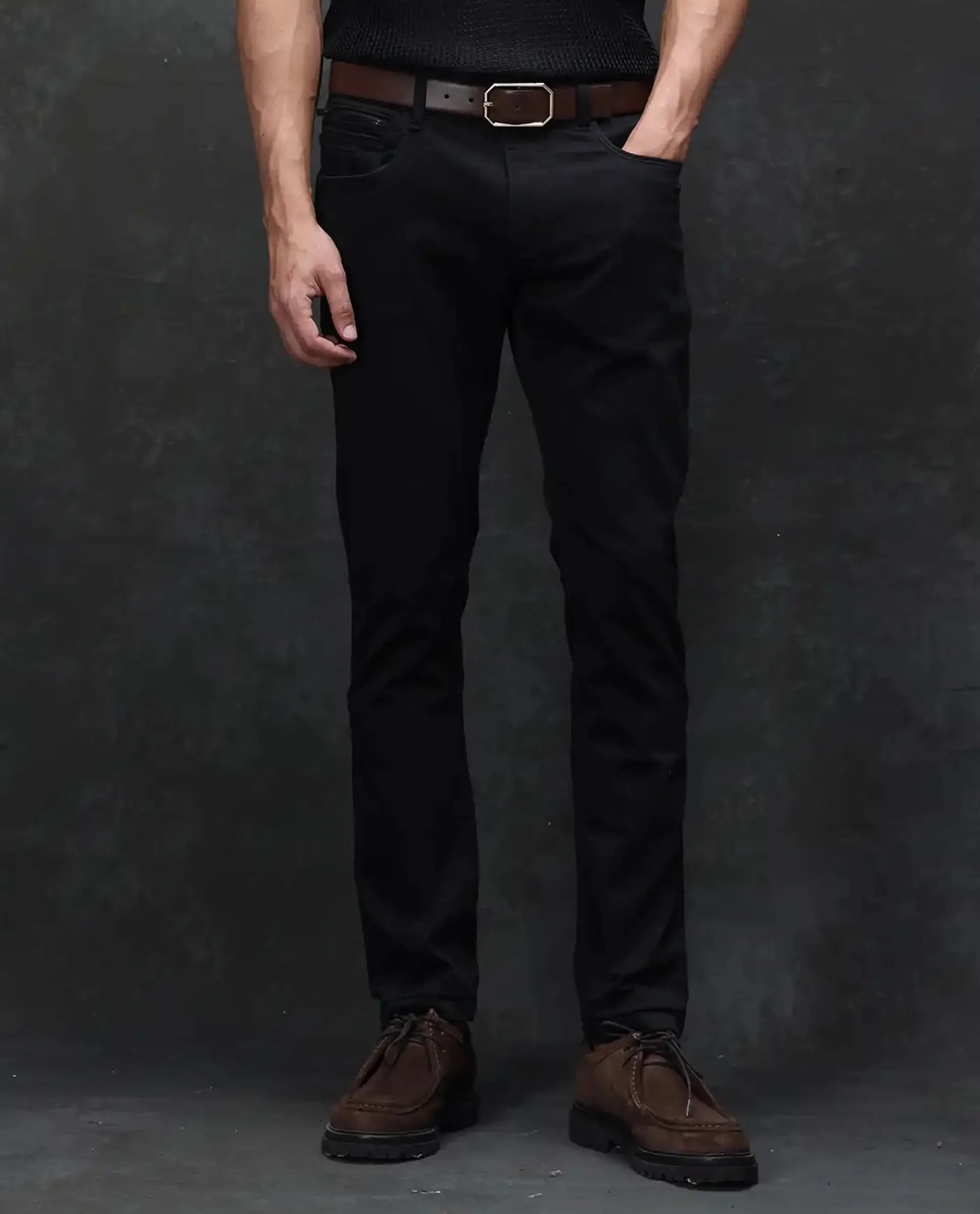 Rare Rabbit Men's Guild Casual Kleber Black Cotton Blend Plain Hawk Slim Fit Jeans