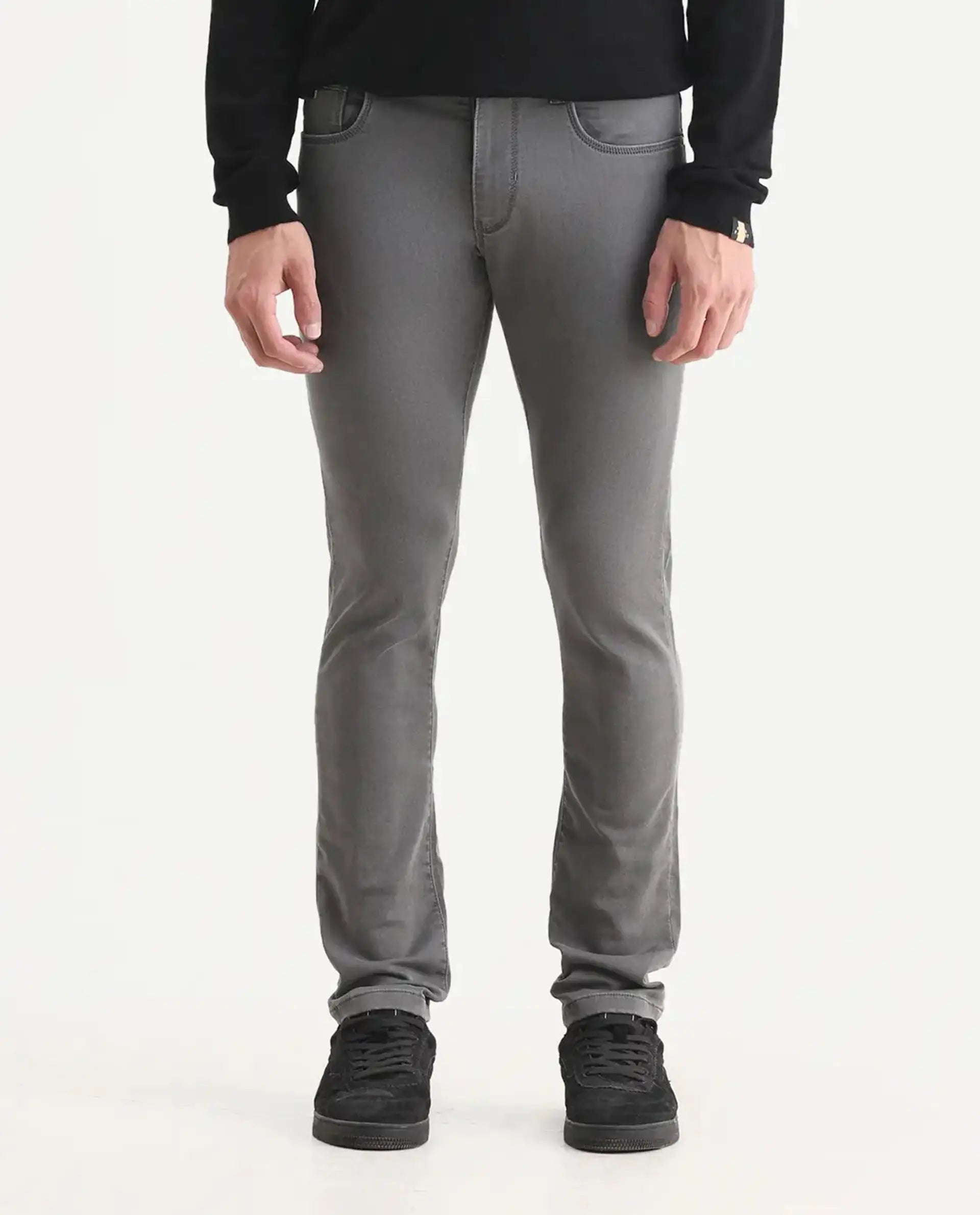 Rare Rabbit Men's Korv-25 Grey Cotton Blend Plain Hawk Slim Fit Jeans