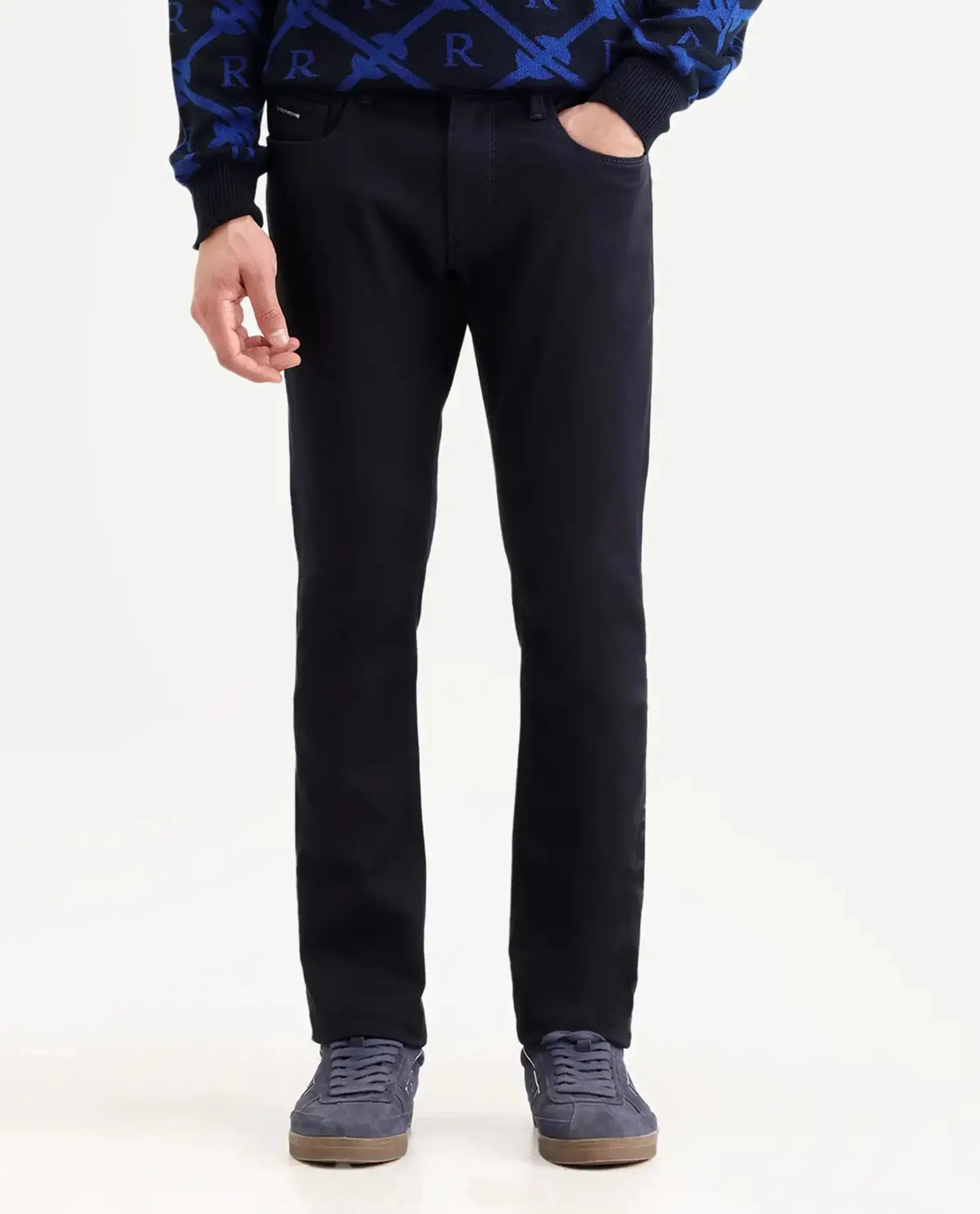 Rare Rabbit Men's Korv 26 Navy Cotton Blend Fabric Hawk Slim Plain Jeans