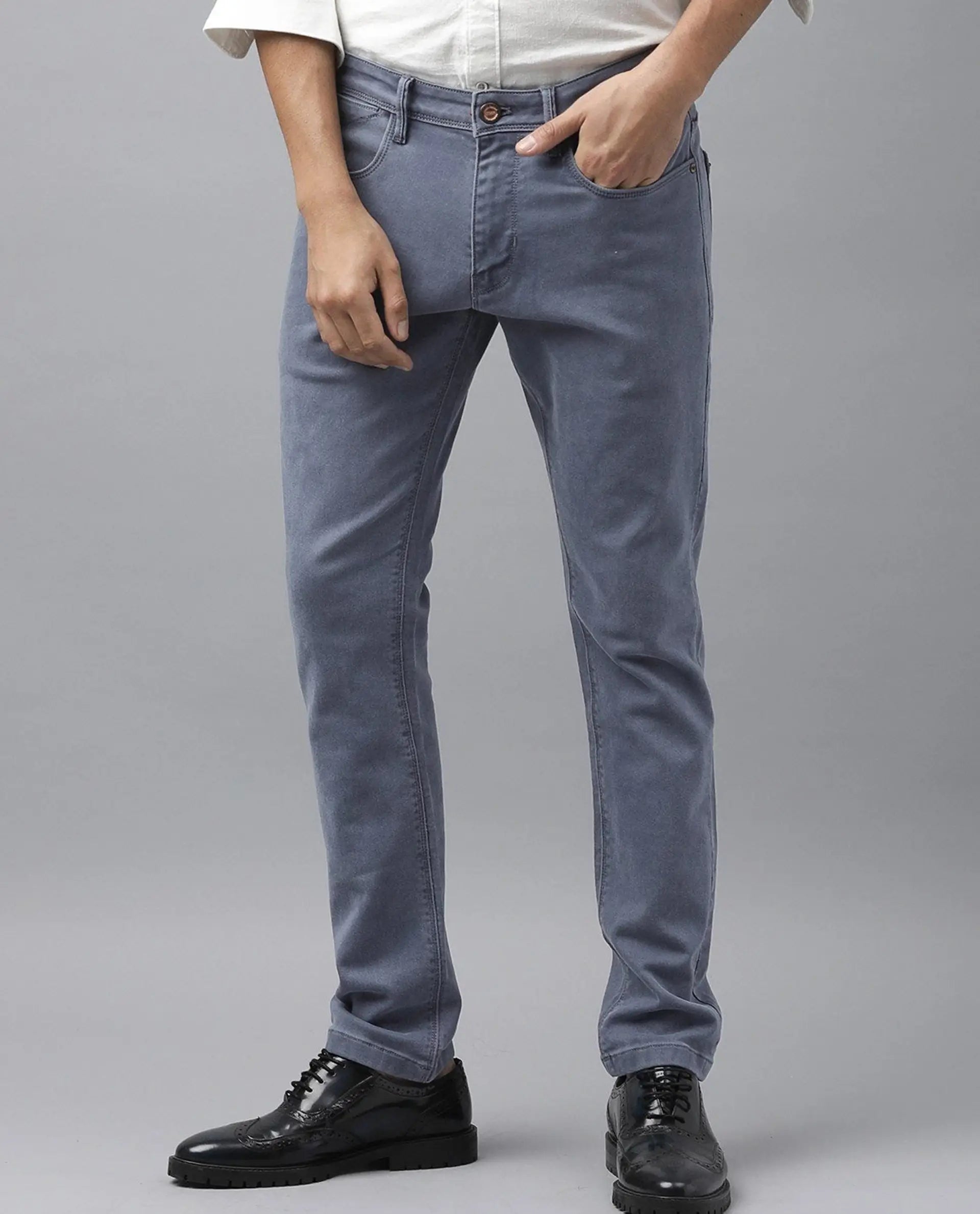 Rare Rabbit Men's Luna Lilac Cotton Plain Hawk Slim Fit Jeans