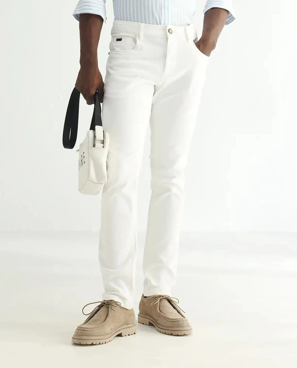 Rare Rabbit Men's Marowak Off White Cotton Plain Hawk Slim Fit Jeans
