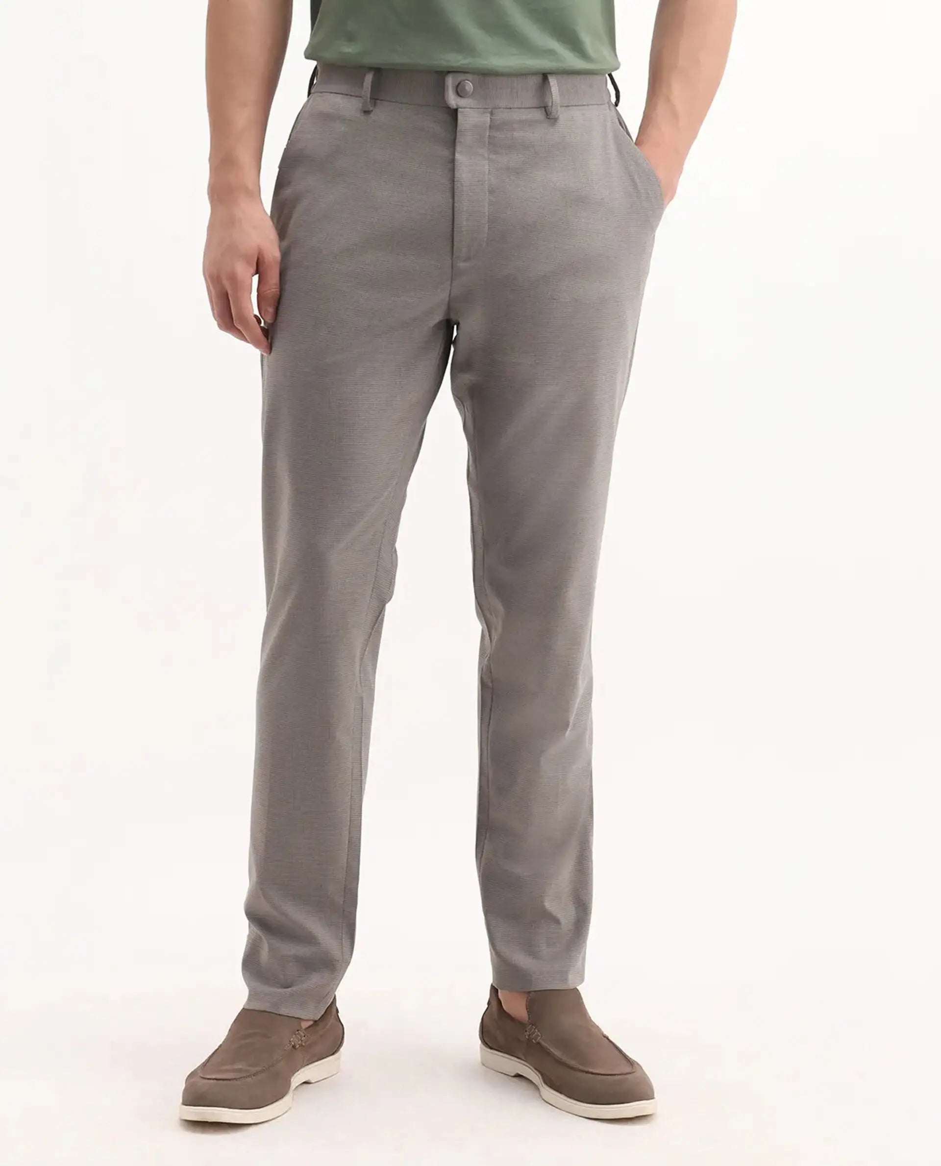 Rare Rabbit Men's Mocron Grey Polyester Checked Print Regular Fit Trouser