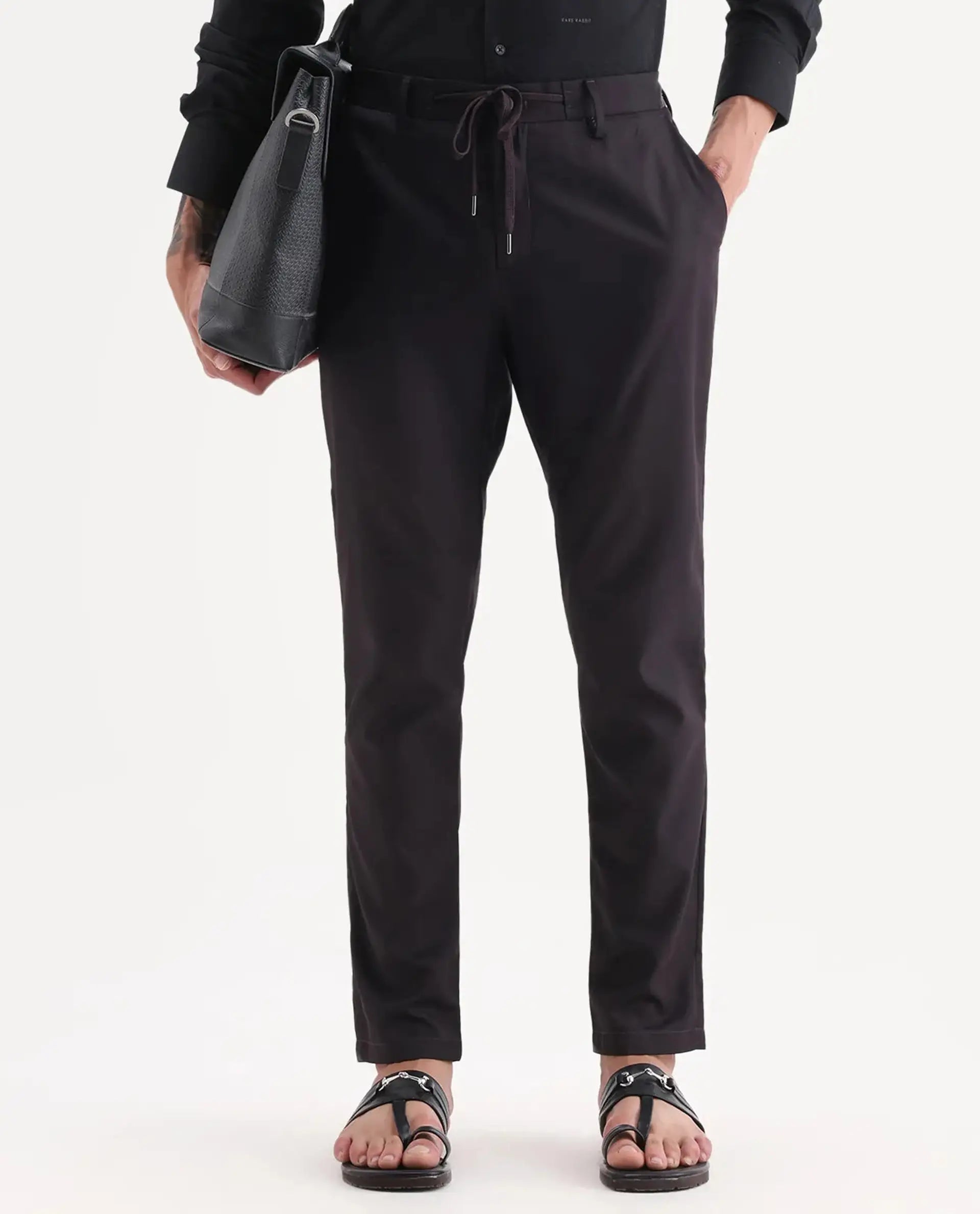 Rare Rabbit Men's Nimb Dark Maroon Polyester Fabric Drawstring And Button Closure Regular Fit Solid Trousers