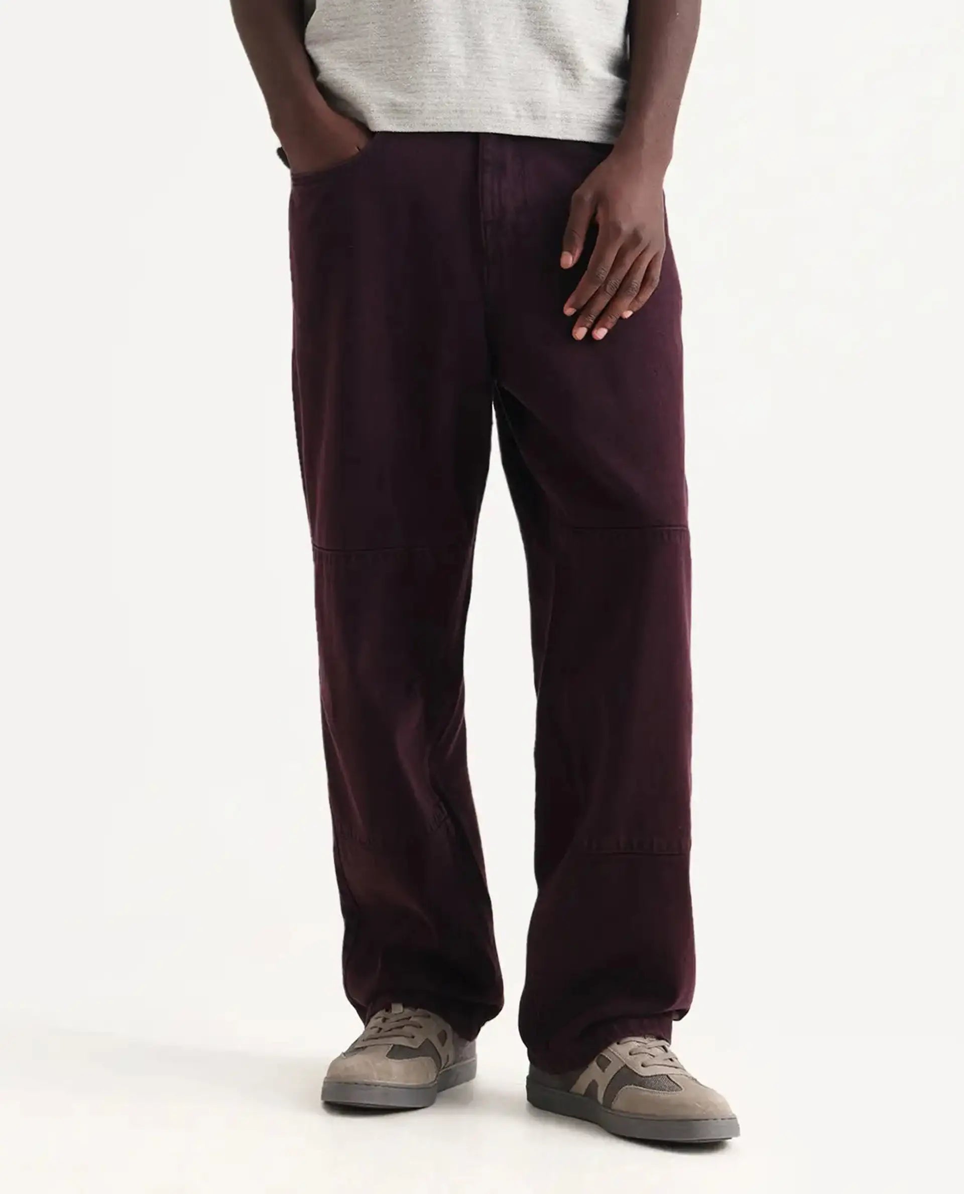 Rare Rabbit Men's Cotton Plain Baggy Fit Jeans