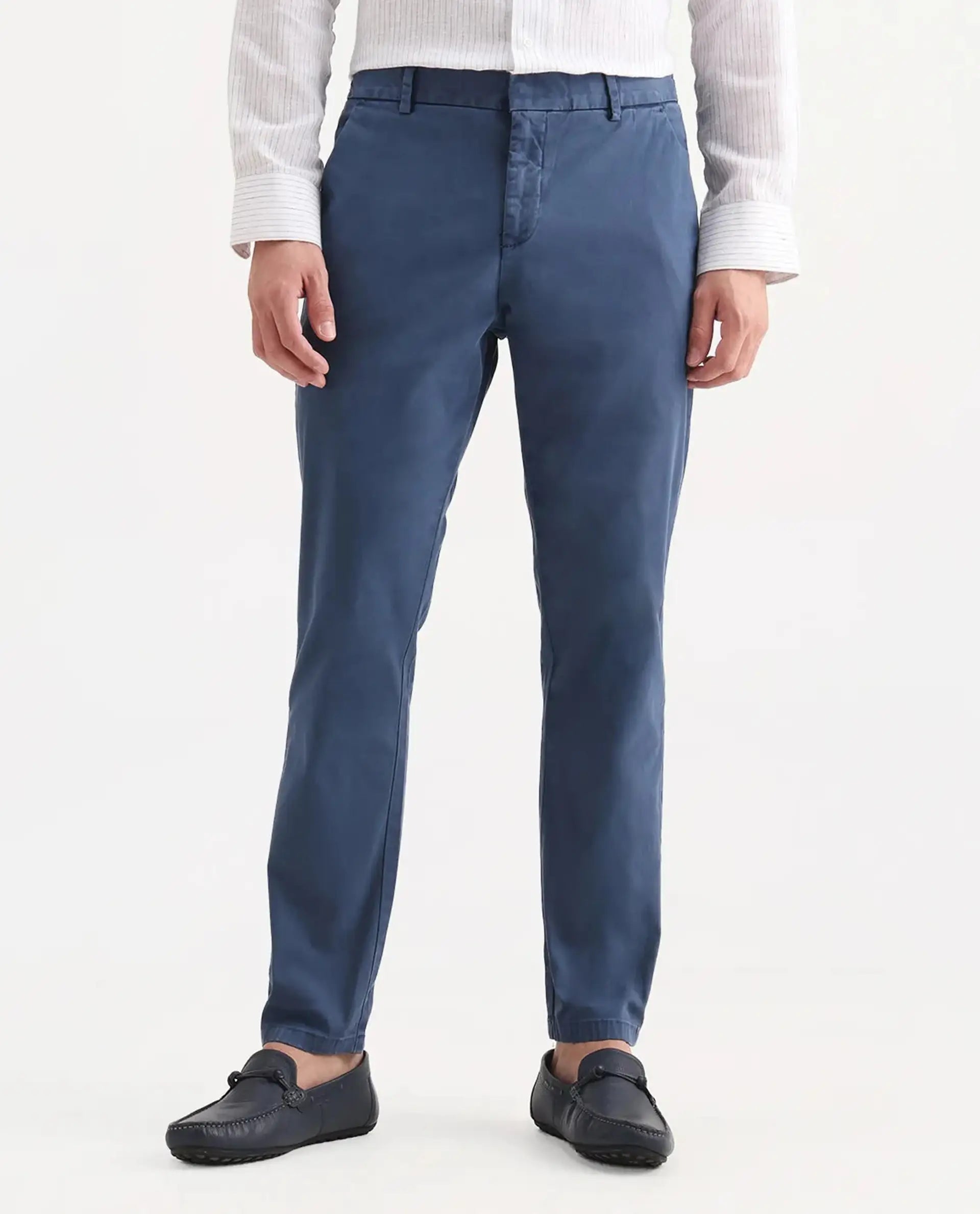 Rare Rabbit Men's Orany Blue Cotton Plain Regular Fit Trouser