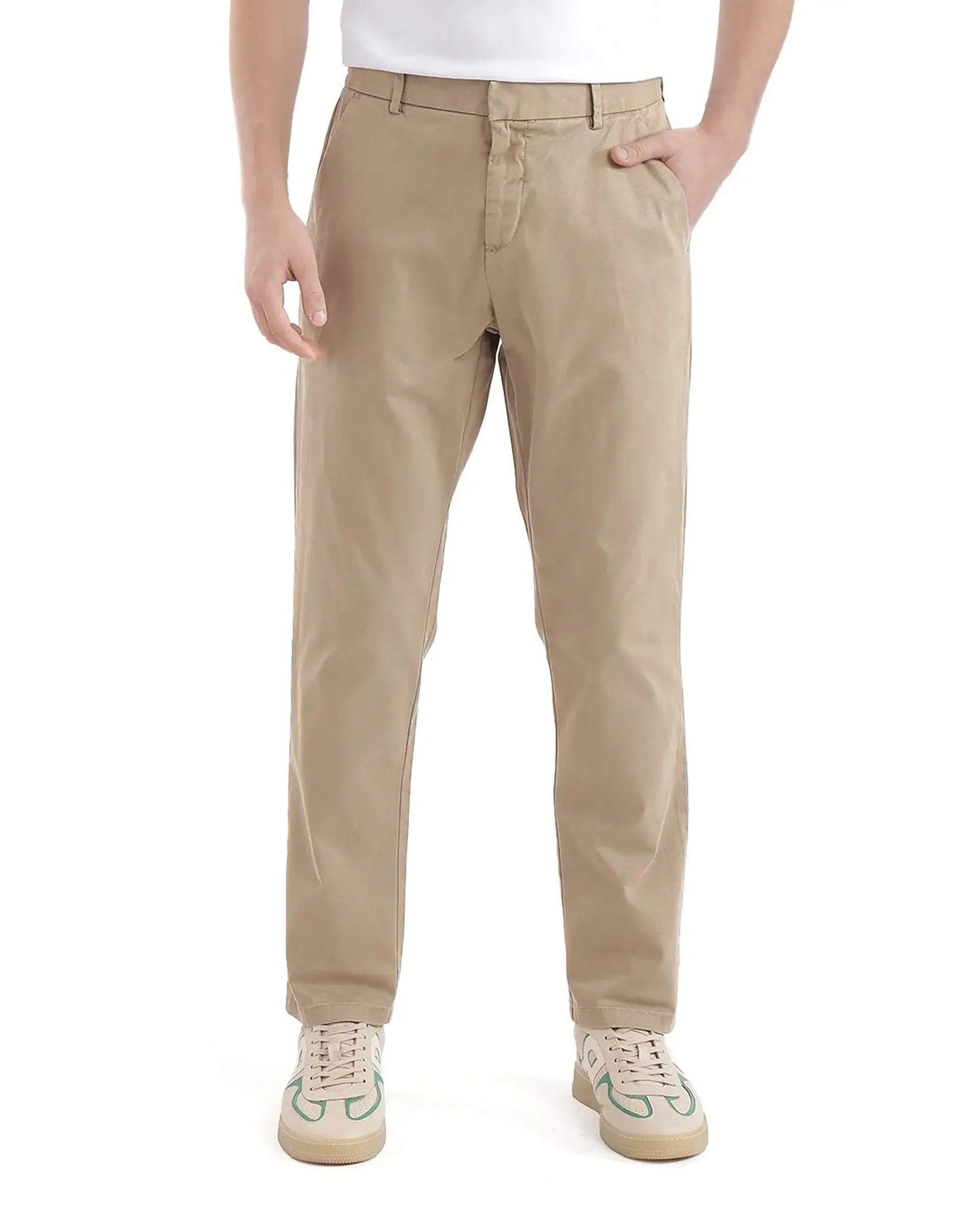 Rare Rabbit Men's Orany Olive Cotton Plain Regular Fit Trouser