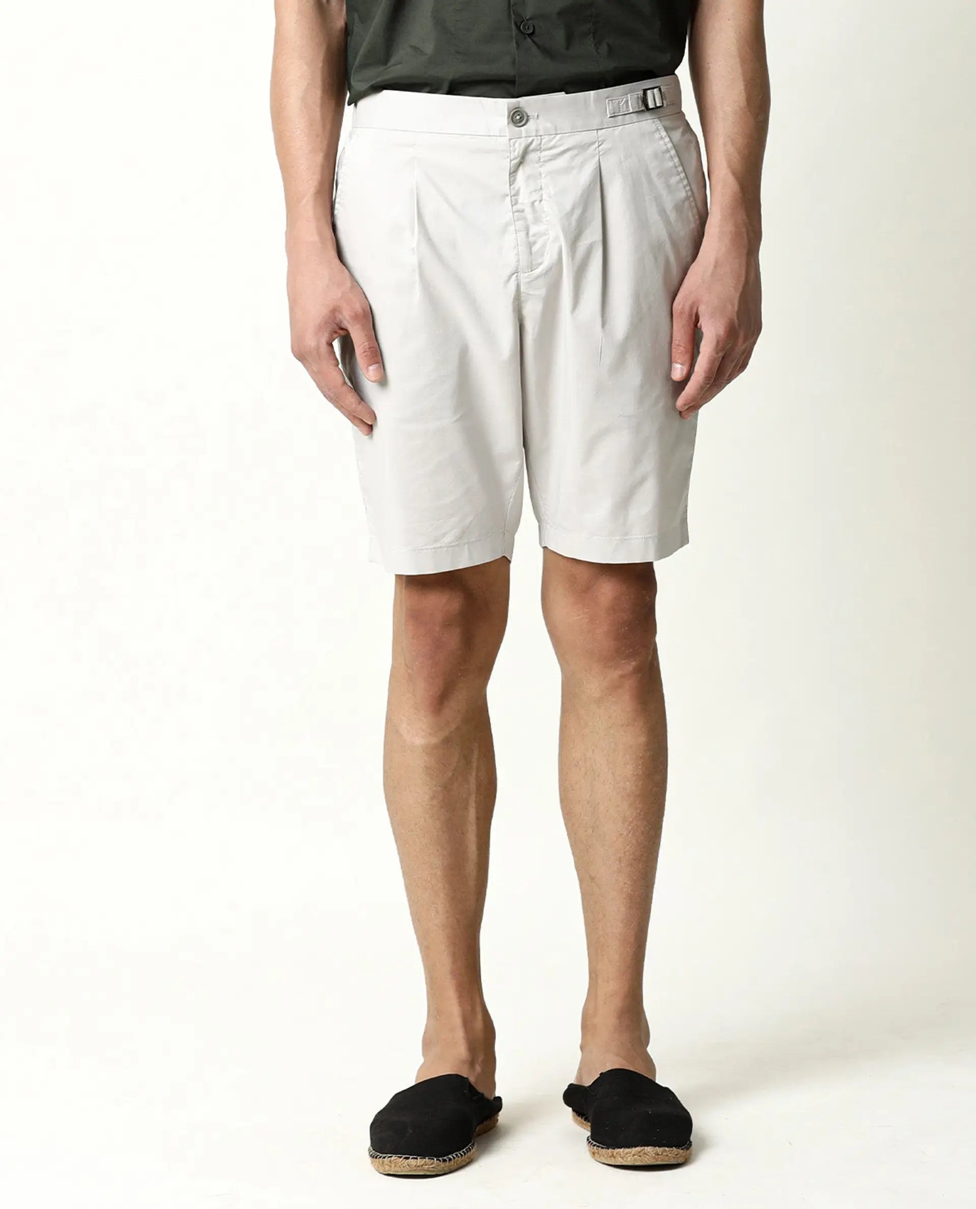 Rare Rabbit Men's Osaka Beige Cotton Plain Regular Fit Shorts