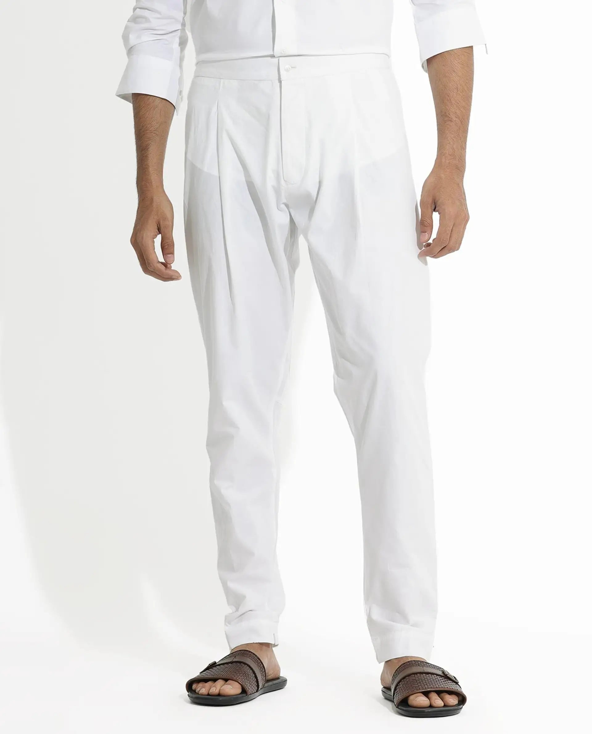 Rare Rabbit Men's Pajama-3 White Cotton Plain Slim Fit Pajama
