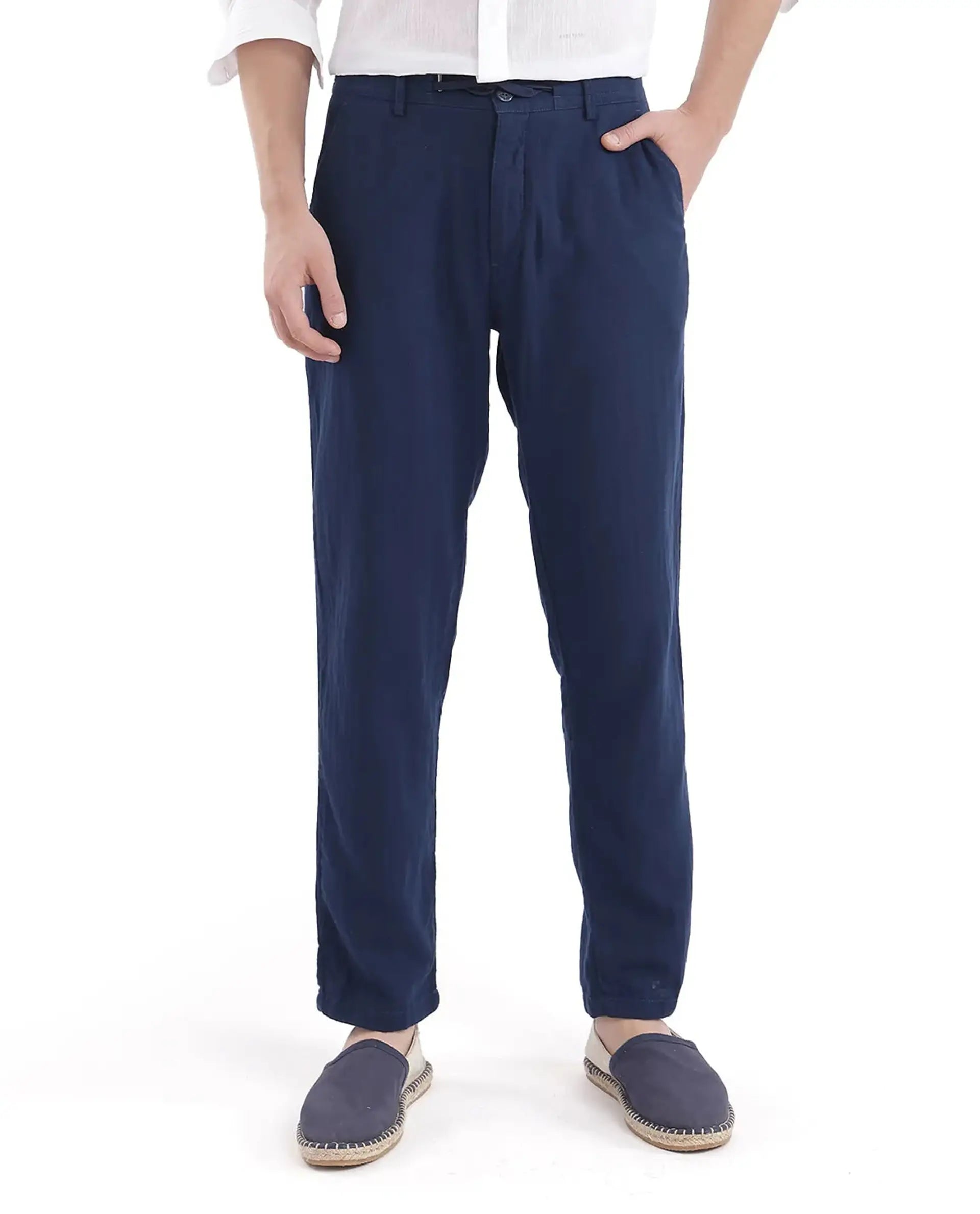 Rare Rabbit Men's Pastor-3 Navy Cotton Plain Regular Fit Trouser
