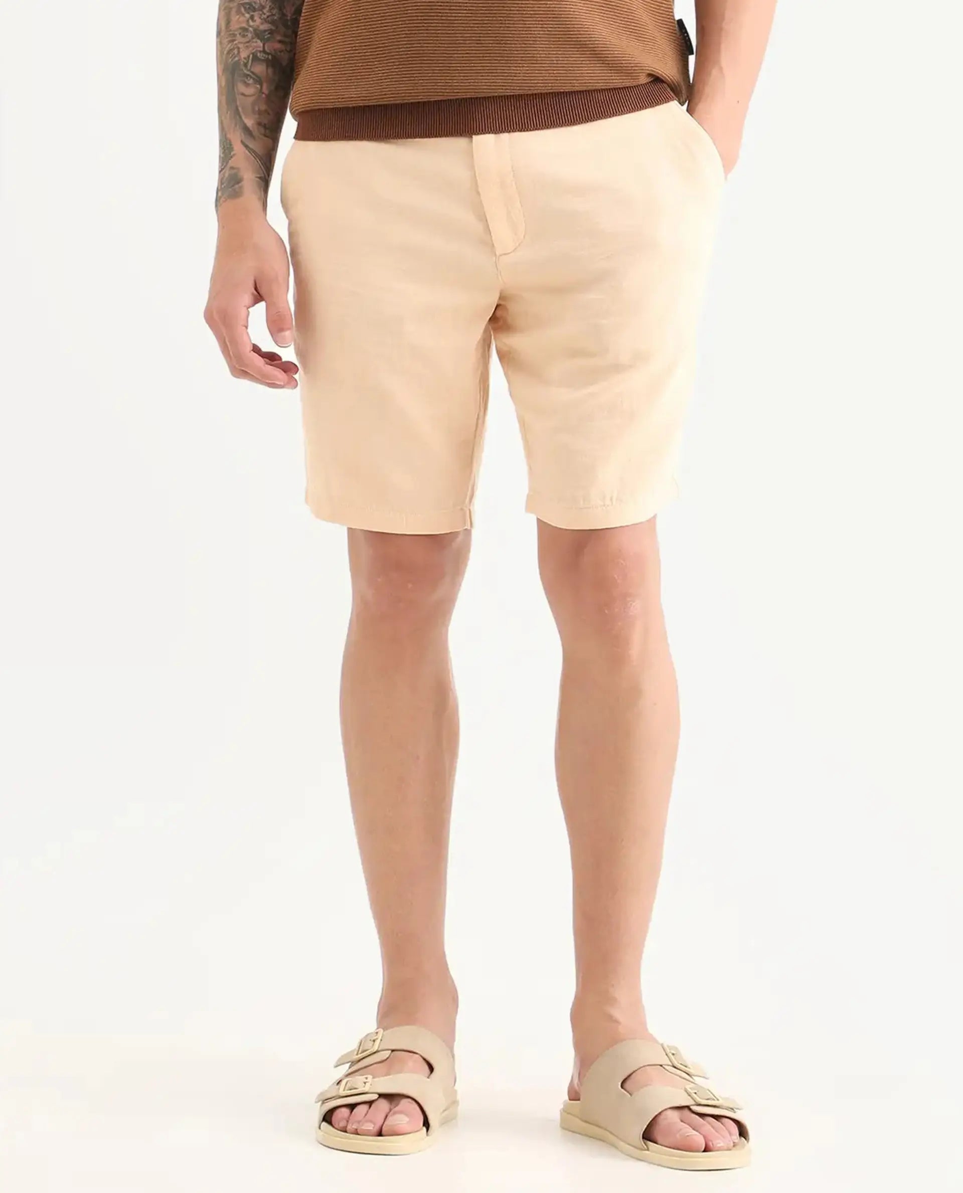 Rare Rabbit Men's Pinto-Ss26 Pastel Yellow Cotton Fabric Drawstring Relaxed Fit Plain Shorts