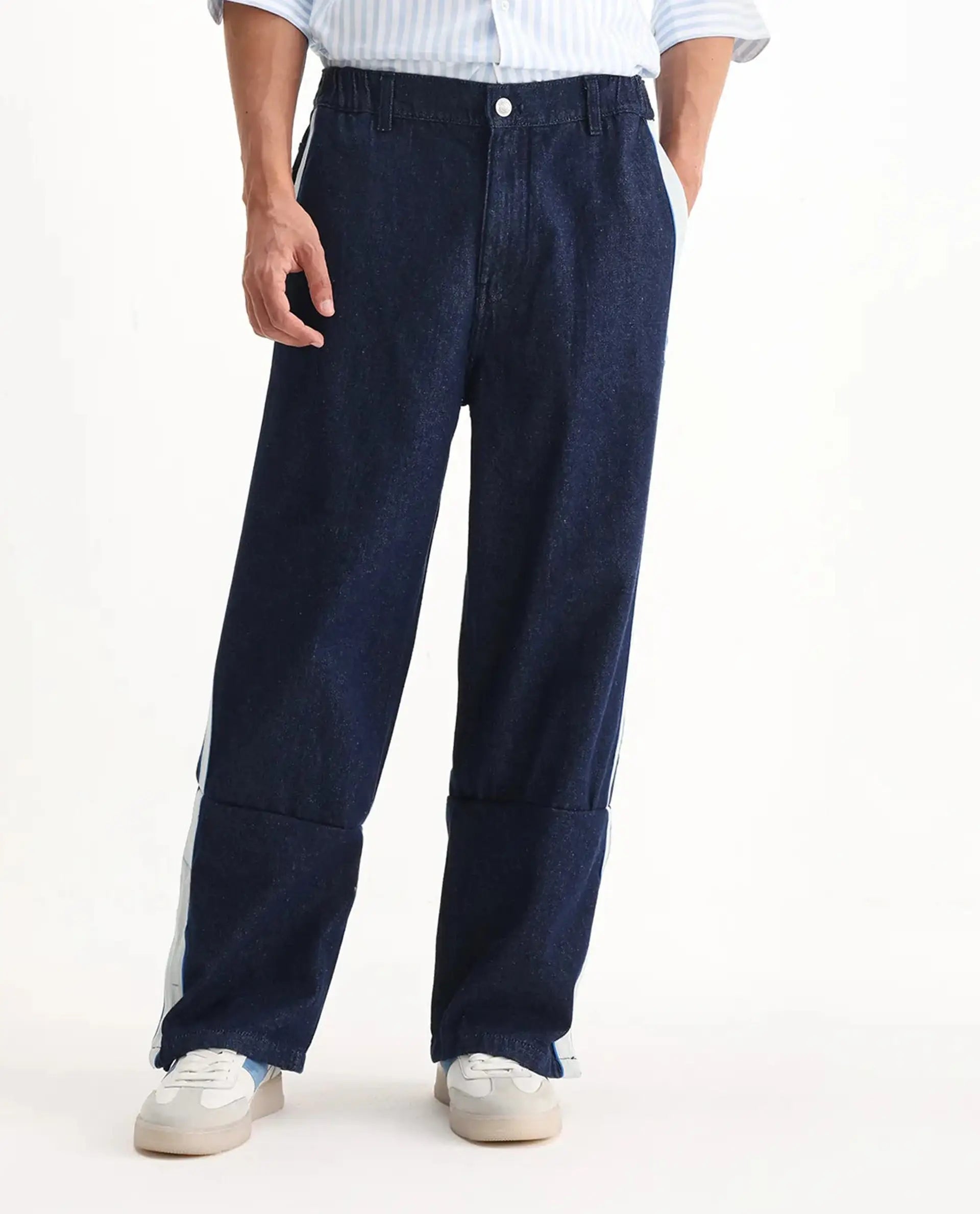 Rare Rabbit Men's Cotton Plain Baggy Fit Jeans