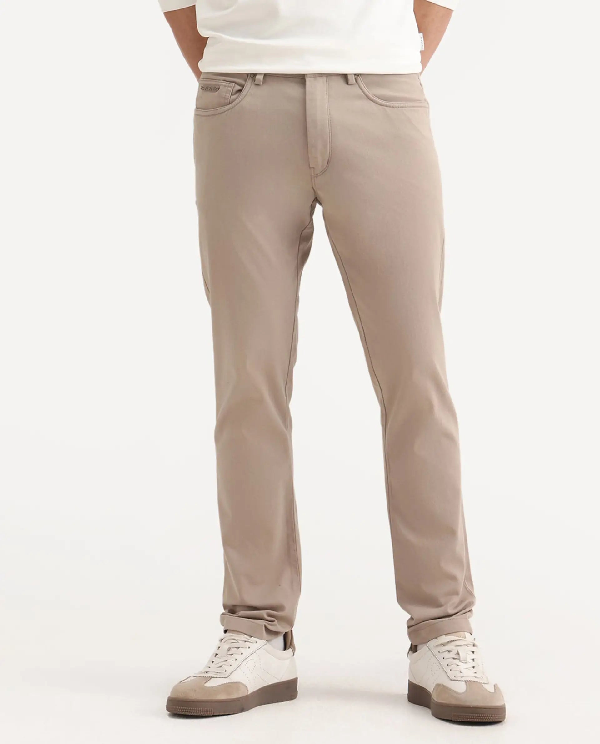 Rare Rabbit Men's Spoke-Aw25 Beige Cotton Blend Plain Regular Fit Trouser