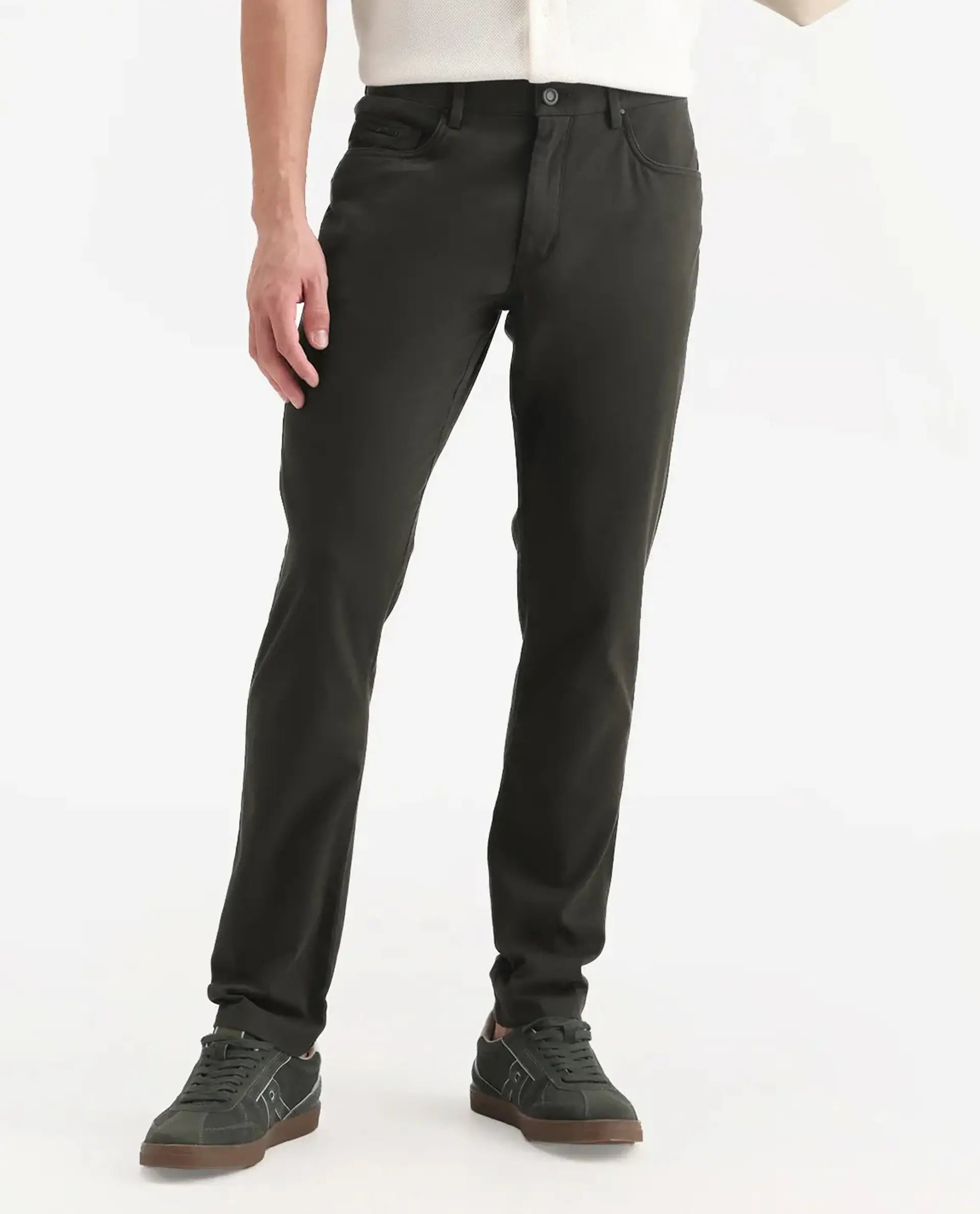 Rare Rabbit Men's Spoke-Aw25 Dark Green Cotton Blend Plain Regular Fit Trouser