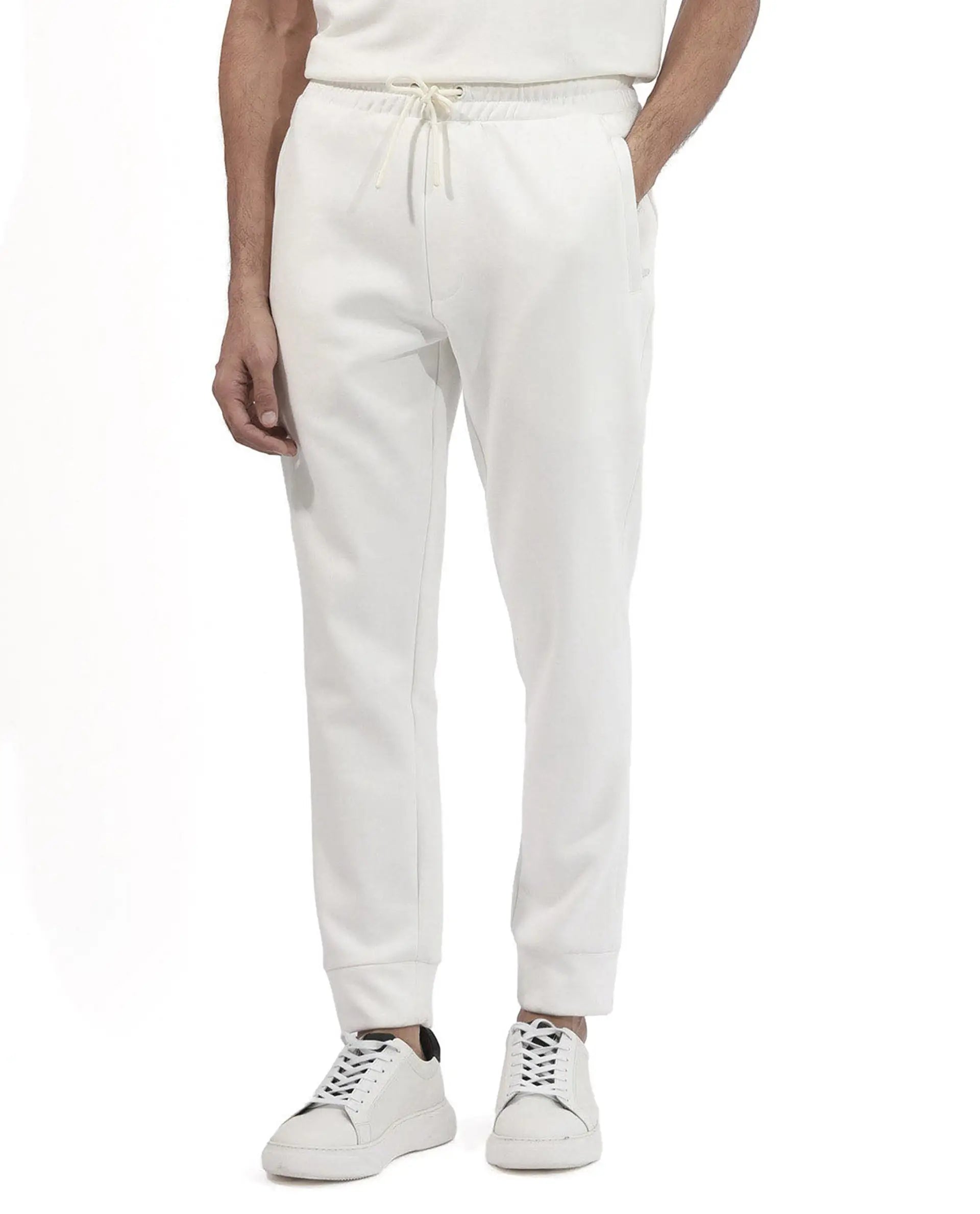 Rare Rabbit Mens Trant Off White Joggers Mid Rise Solid