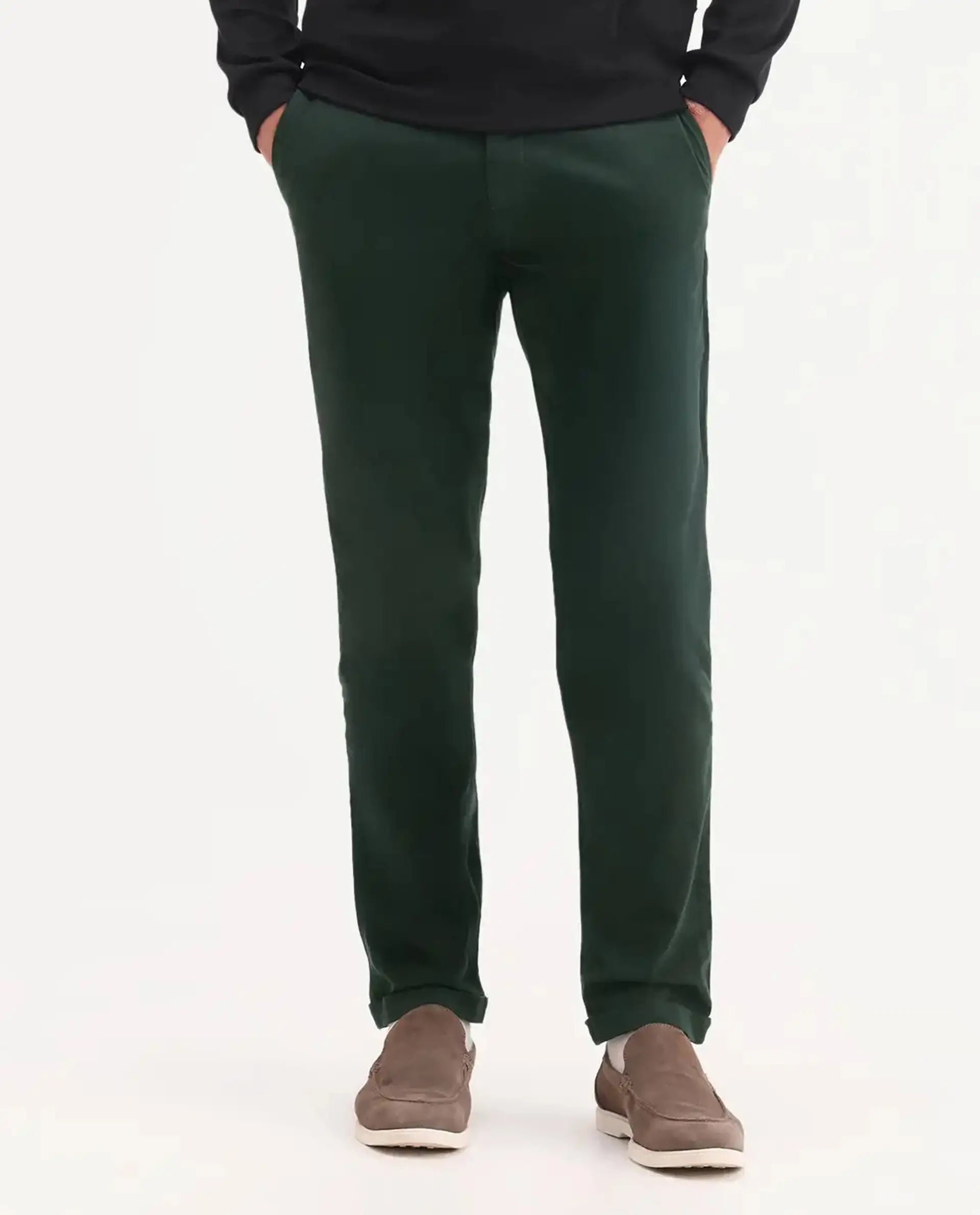Rare Rabbit Men's Trews-1 Green Cotton Plain Regular Fit Trouser