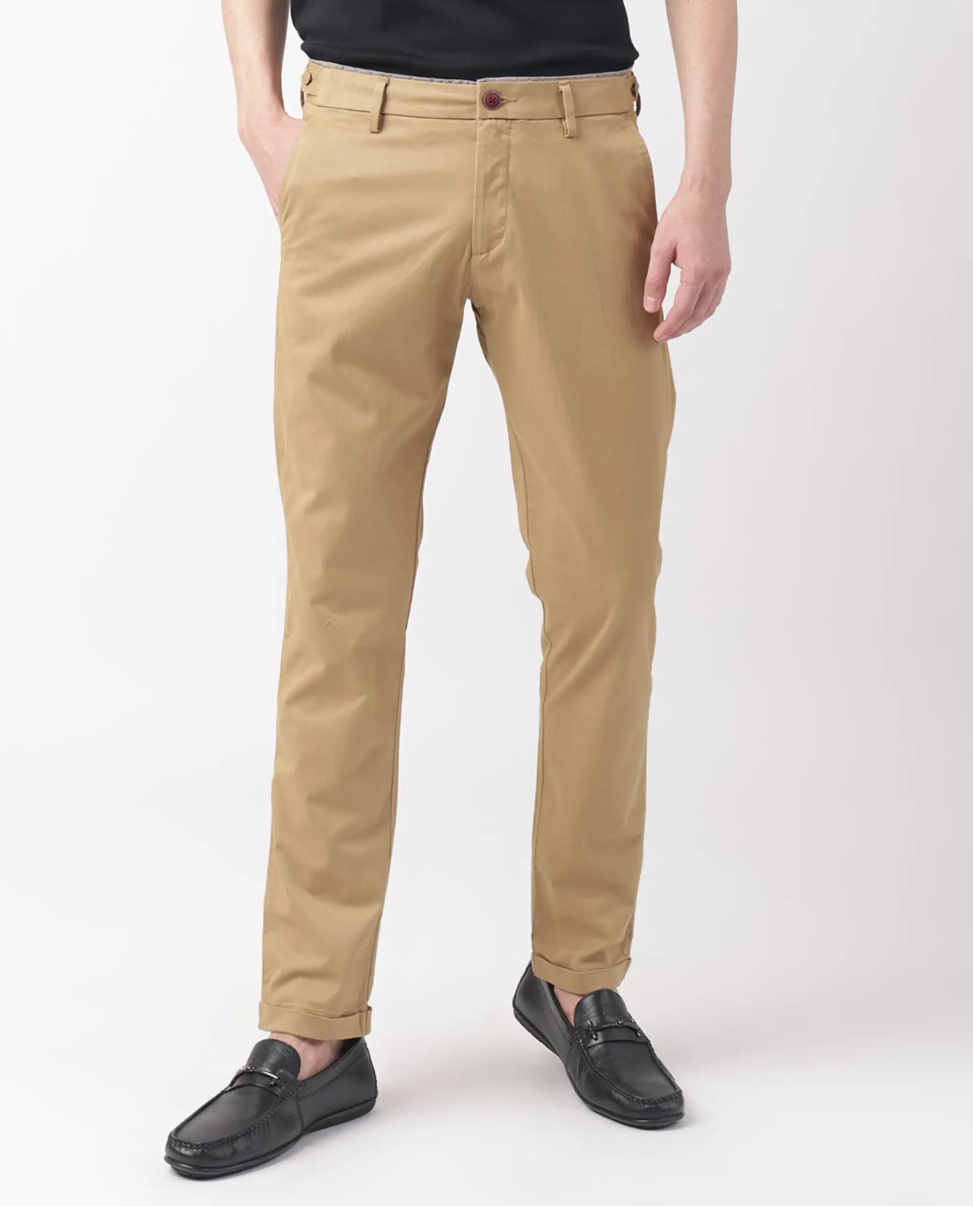 Rare Rabbit Men's Trews-1 Khaki Cotton Plain Regular Fit Trouser