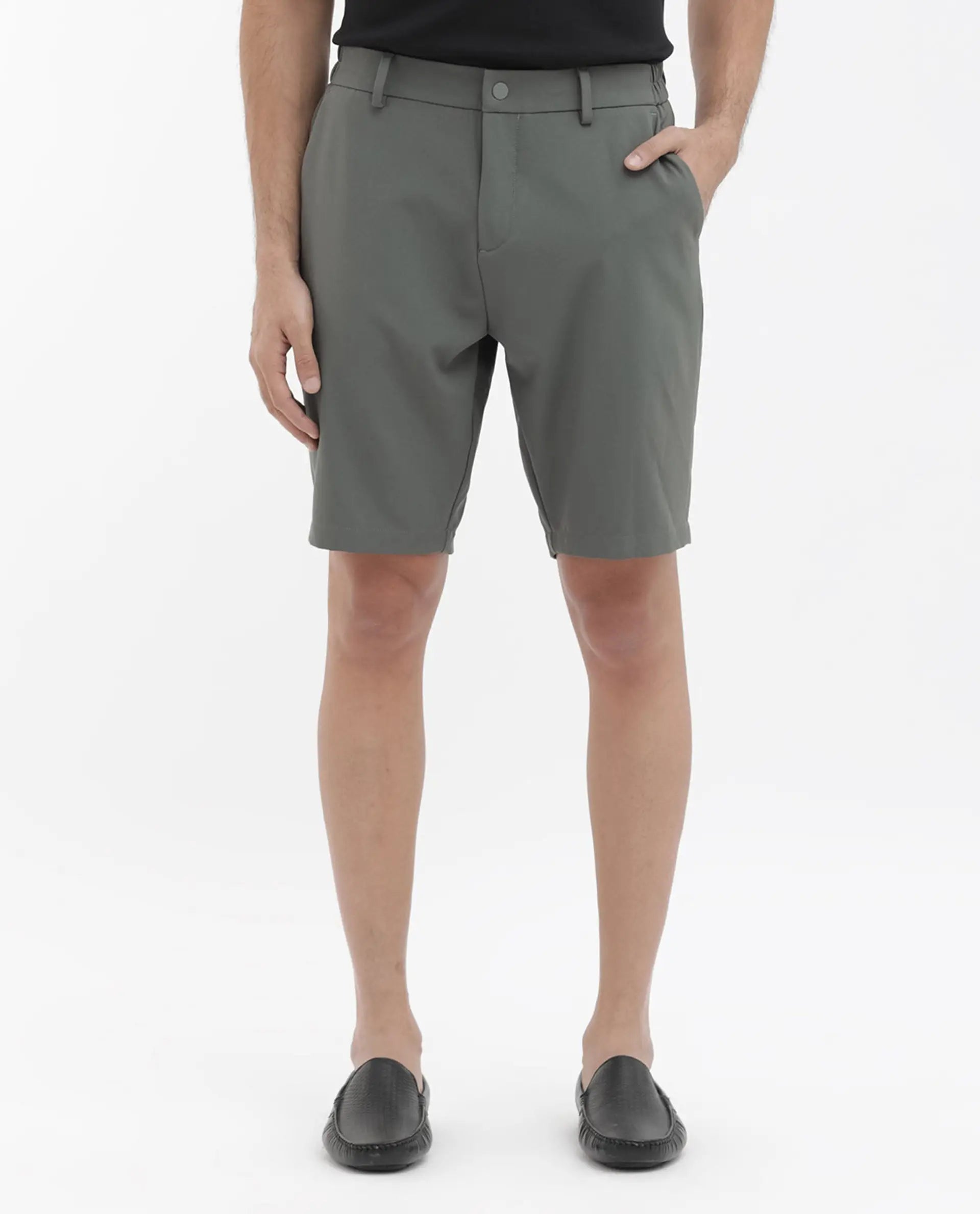 Rare Rabbit Men's Trip-1 Green Polyester Blend Plain Regular Fit Shorts