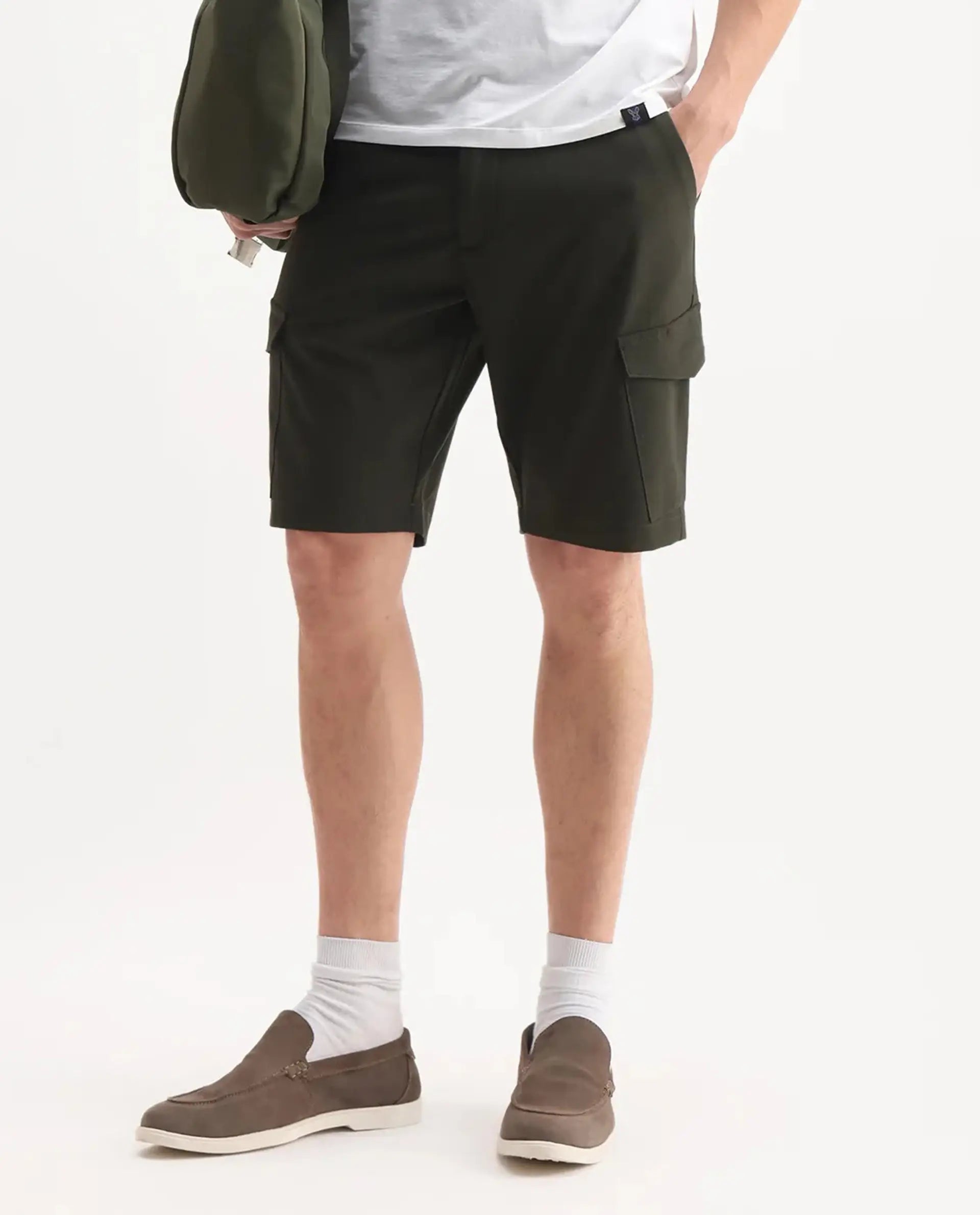 Rare Rabbit Men Tripco-Aw25 Dark Green Polyester Blend Plain Relaxed Fit Shorts