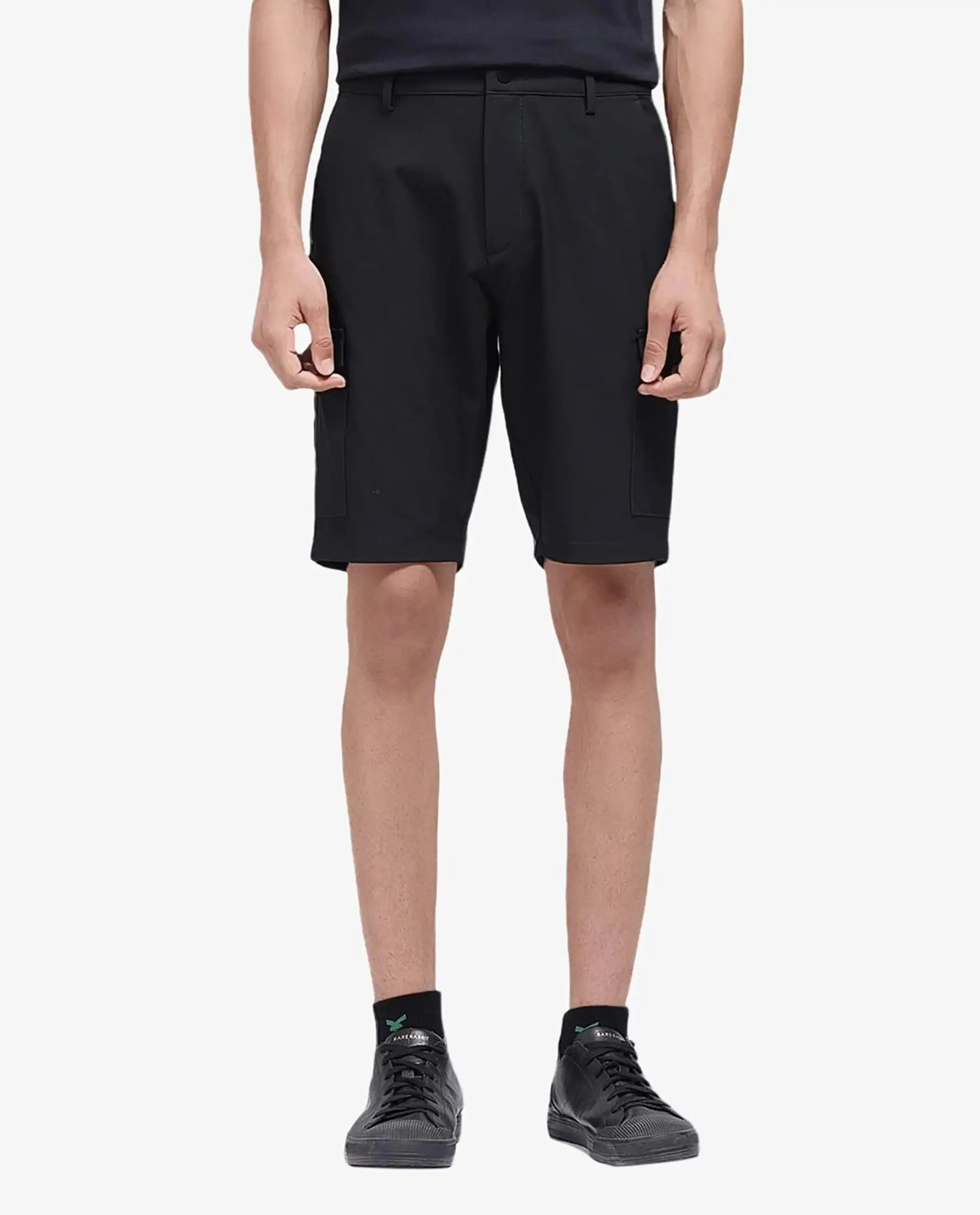 Rare Rabbit Men's Tripco Black Polyester Blend Plain Relaxed Fit Shorts