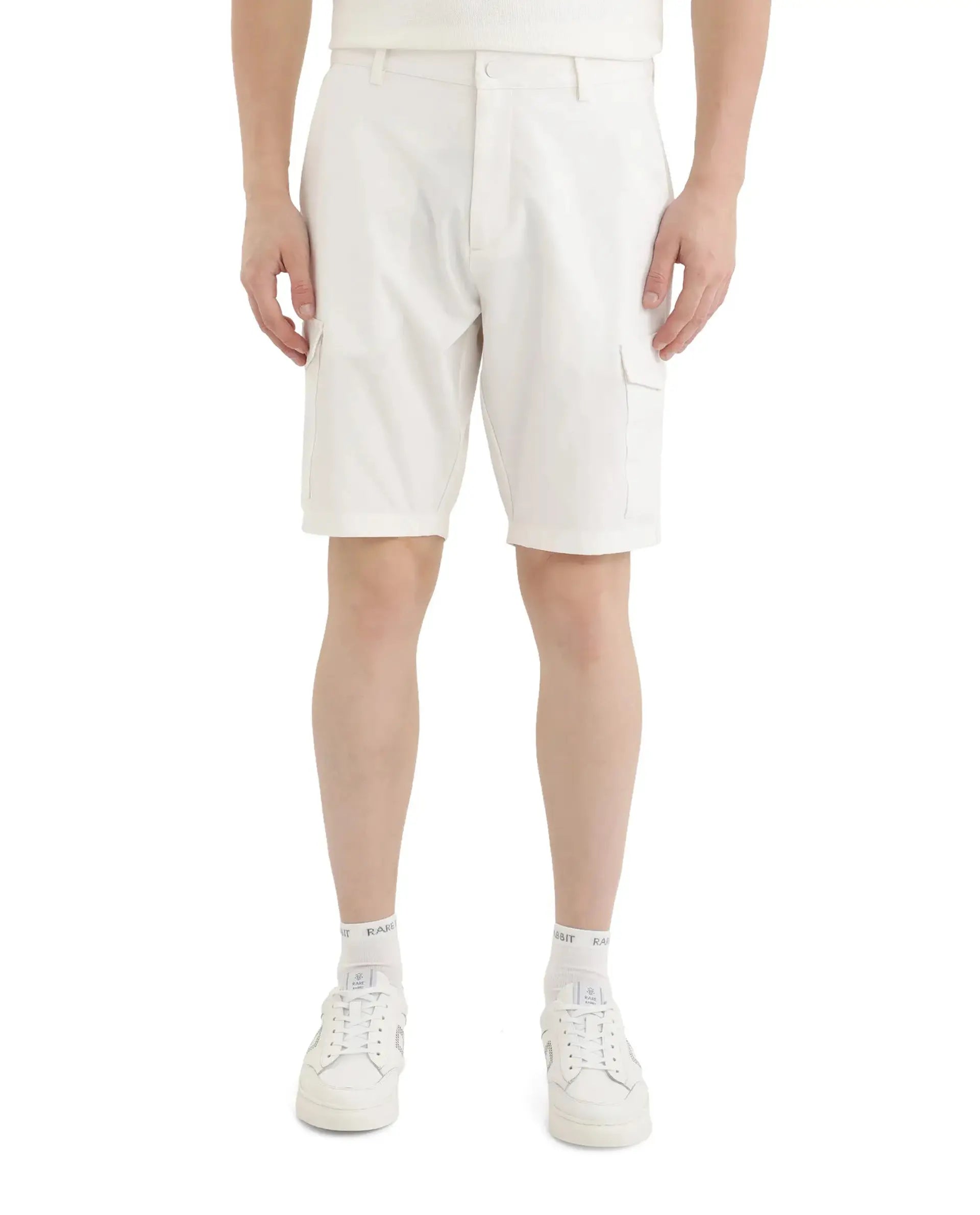 Rare Rabbit Men's Tripco White Polyester Blend Plain Relaxed Fit Shorts
