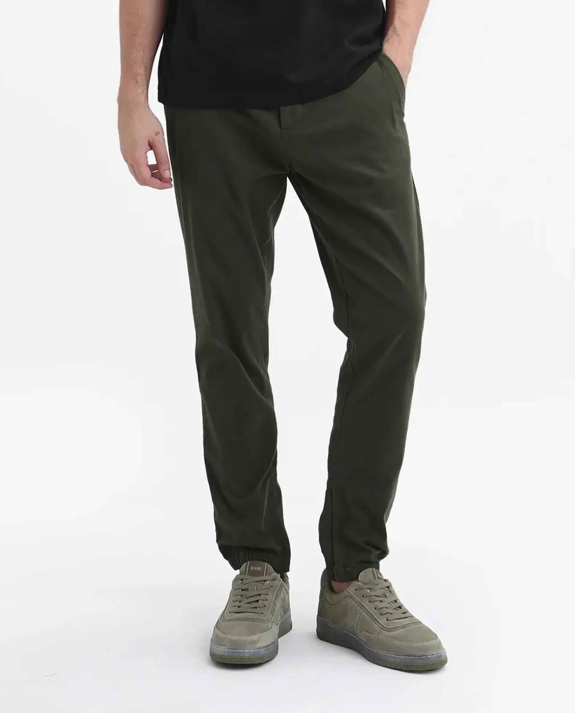Rare Rabbit Men's Zade - Olive Linen Blend Plain Regular Fit Trouser