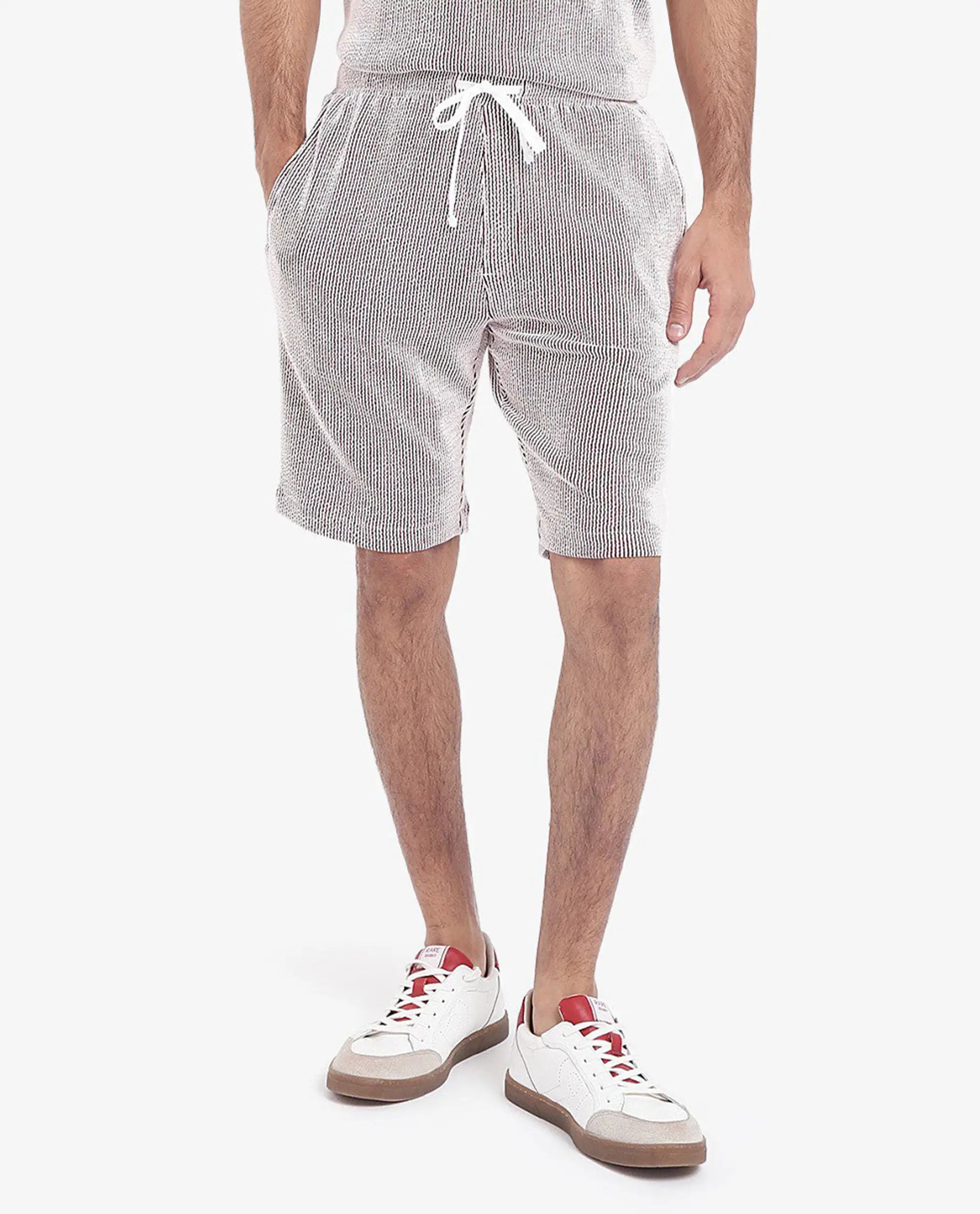 Rare Rabbit Men's Zavet-B Maroon Cotton Blend Striped Print Regular Fit Shorts