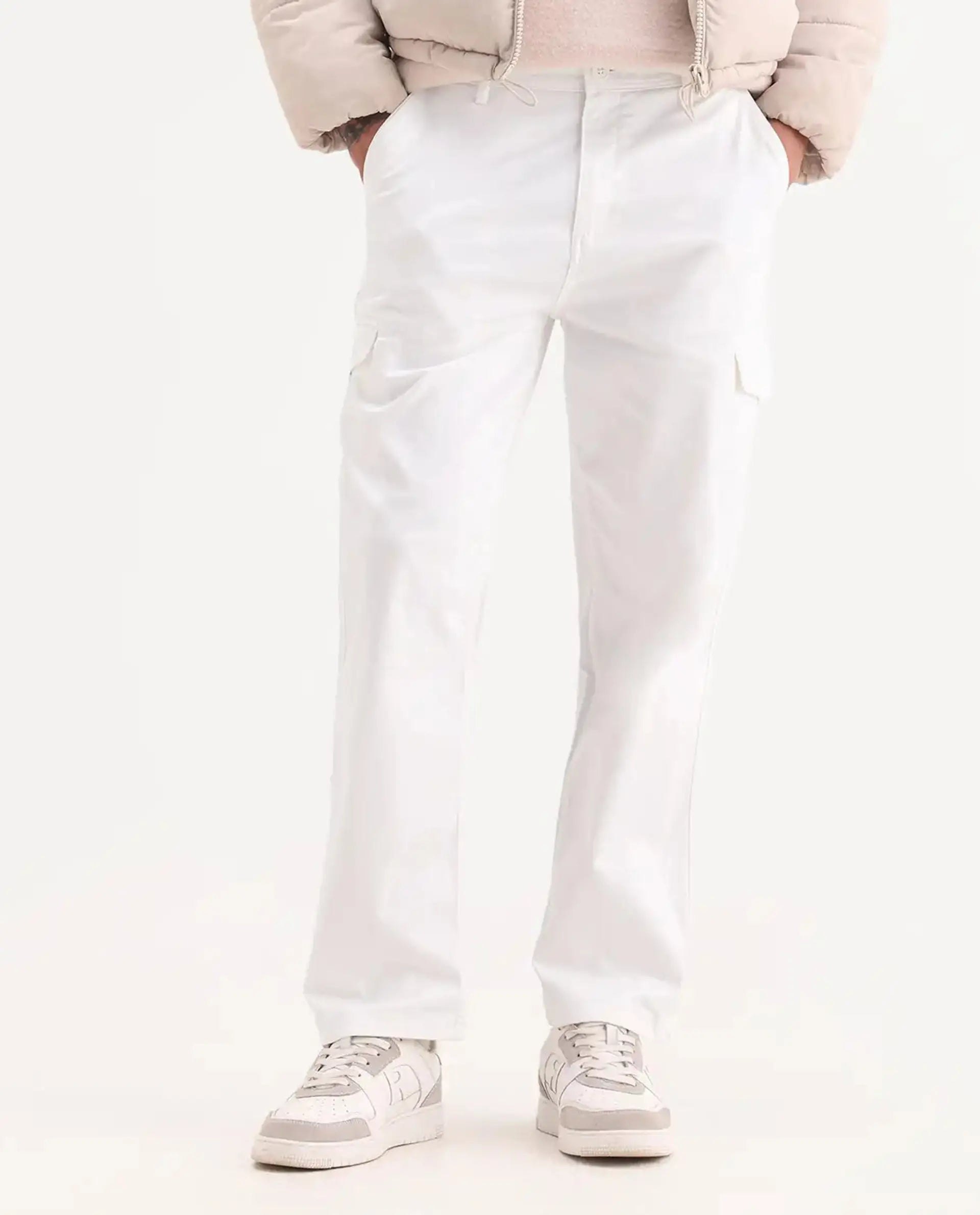 Rare Rabbit Men's Zipo White Cotton Plain Regular Fit Trouser