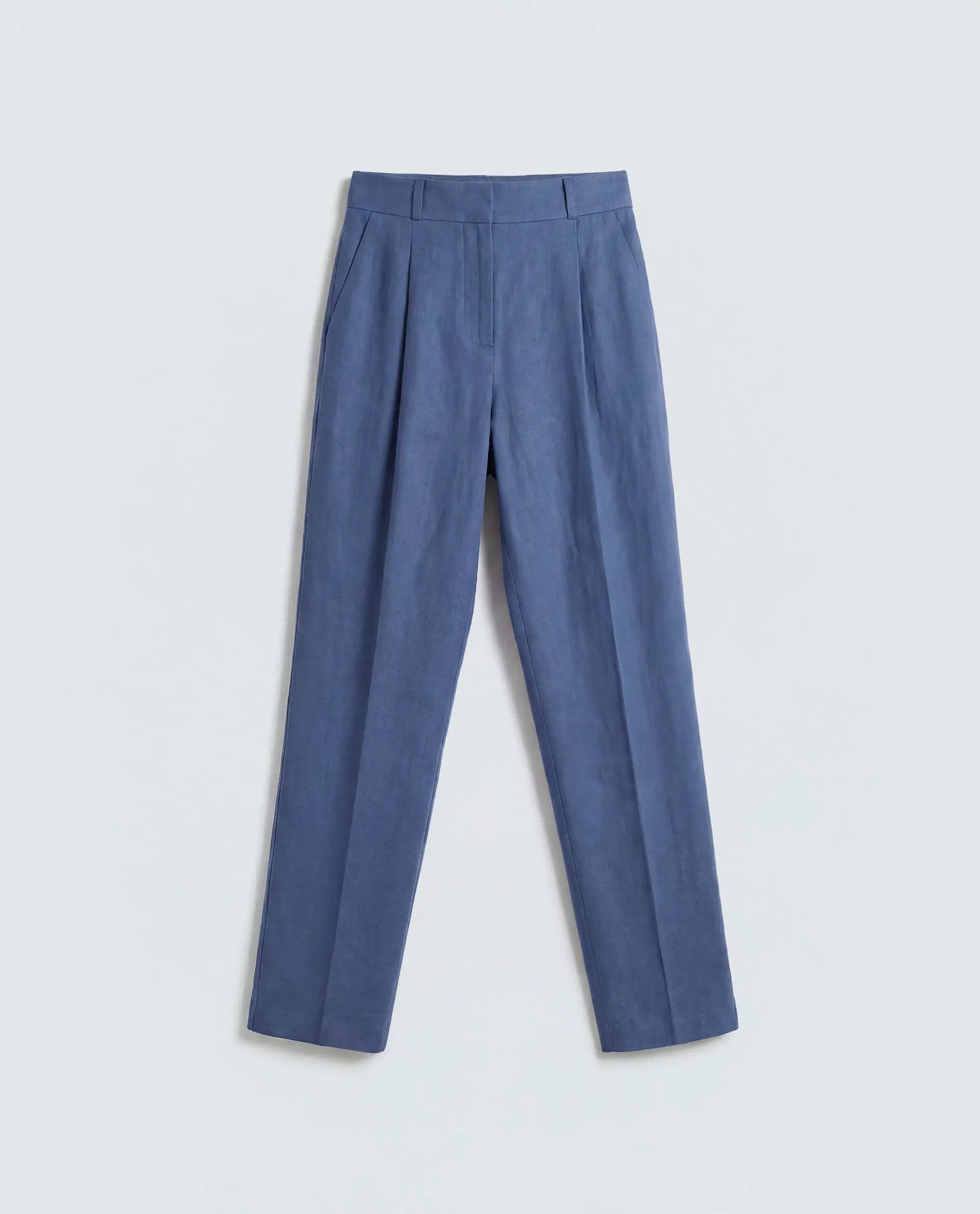 Rareism Women's Linzy-B Blue 100% Linen Straight Plain Trouser