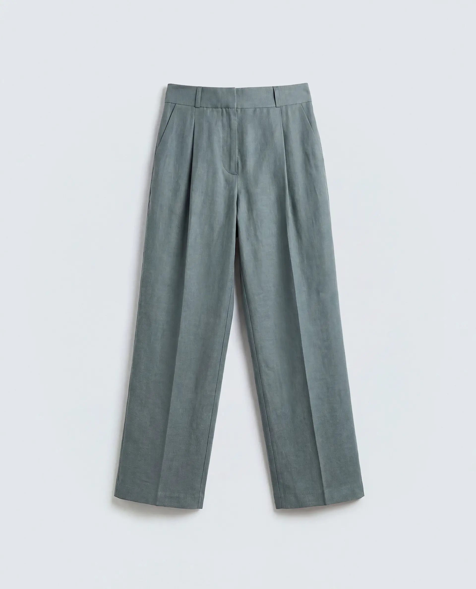 Rareism Women's Linzy-B Dusky Green 100% Linen Straight Plain Trouser