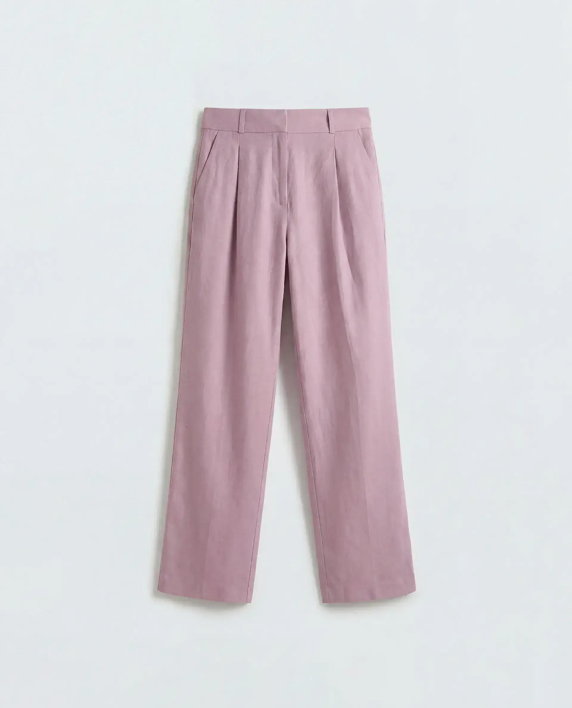 Rareism Women's Linzy-B Dusky Pink 100% Linen Straight Plain Trouser