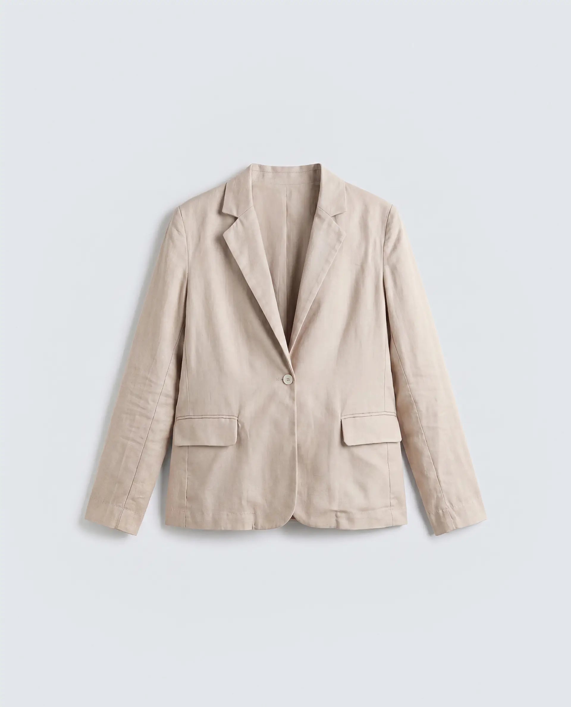 Rareism Women's Linzy-T Beige 100% Linen Full Sleeve Lapel Neck Regular Plain Blazer