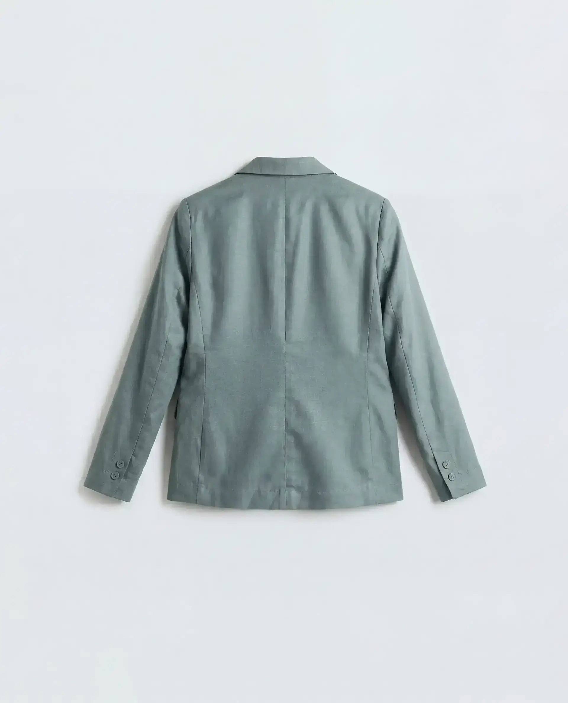 Rareism Women's Linzy-T Dusky Green 100% Linen Full Sleeve Lapel Neck Regular Plain Blazer