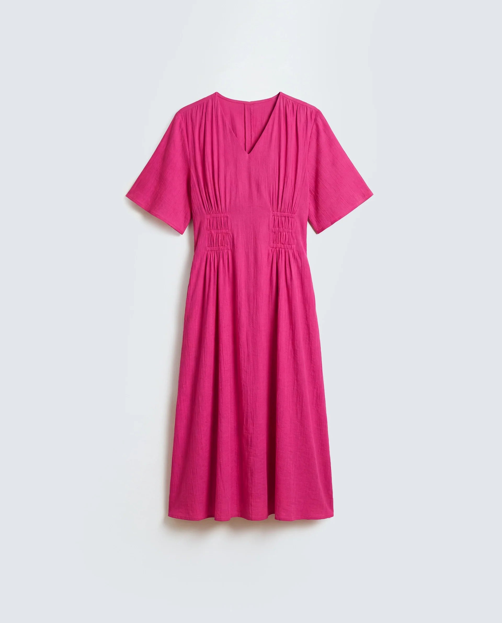 Rareism Women's Macro Pink Viscose Half Sleeve V-Neck Flared Dress