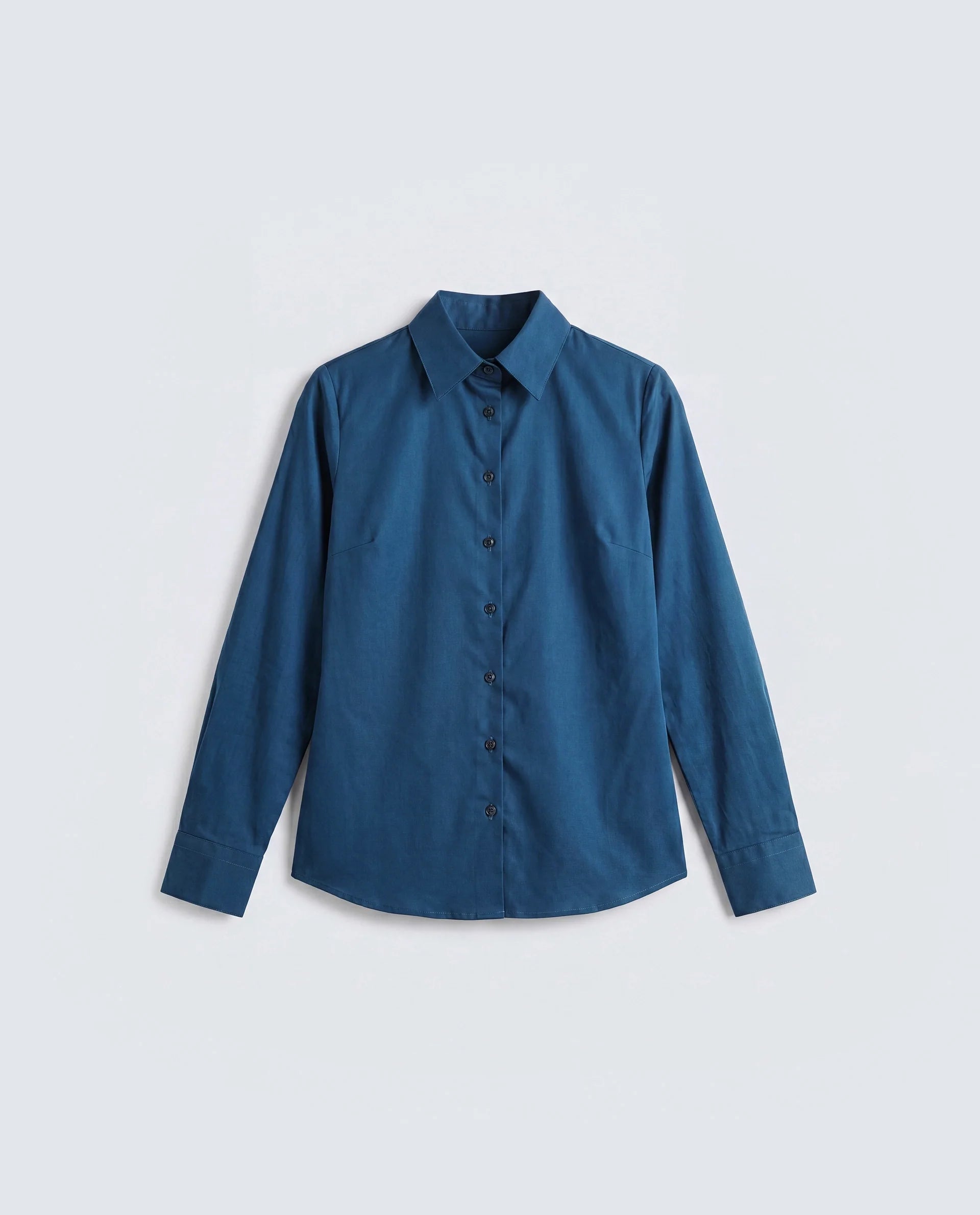 Rareism Women's Maven Teal Cotton Blend Spread Collar Fitted Plain Shirt