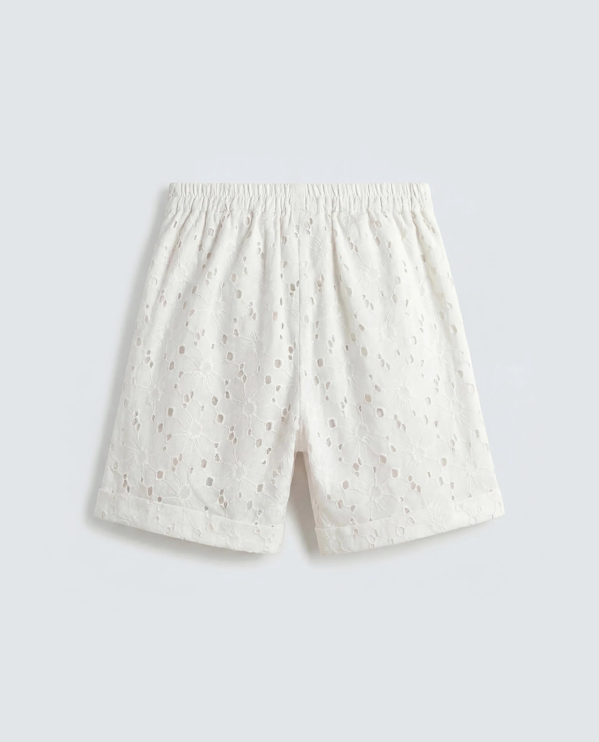Rareism Women's Mazi-B Off White Cotton Regular Schiffli Shorts