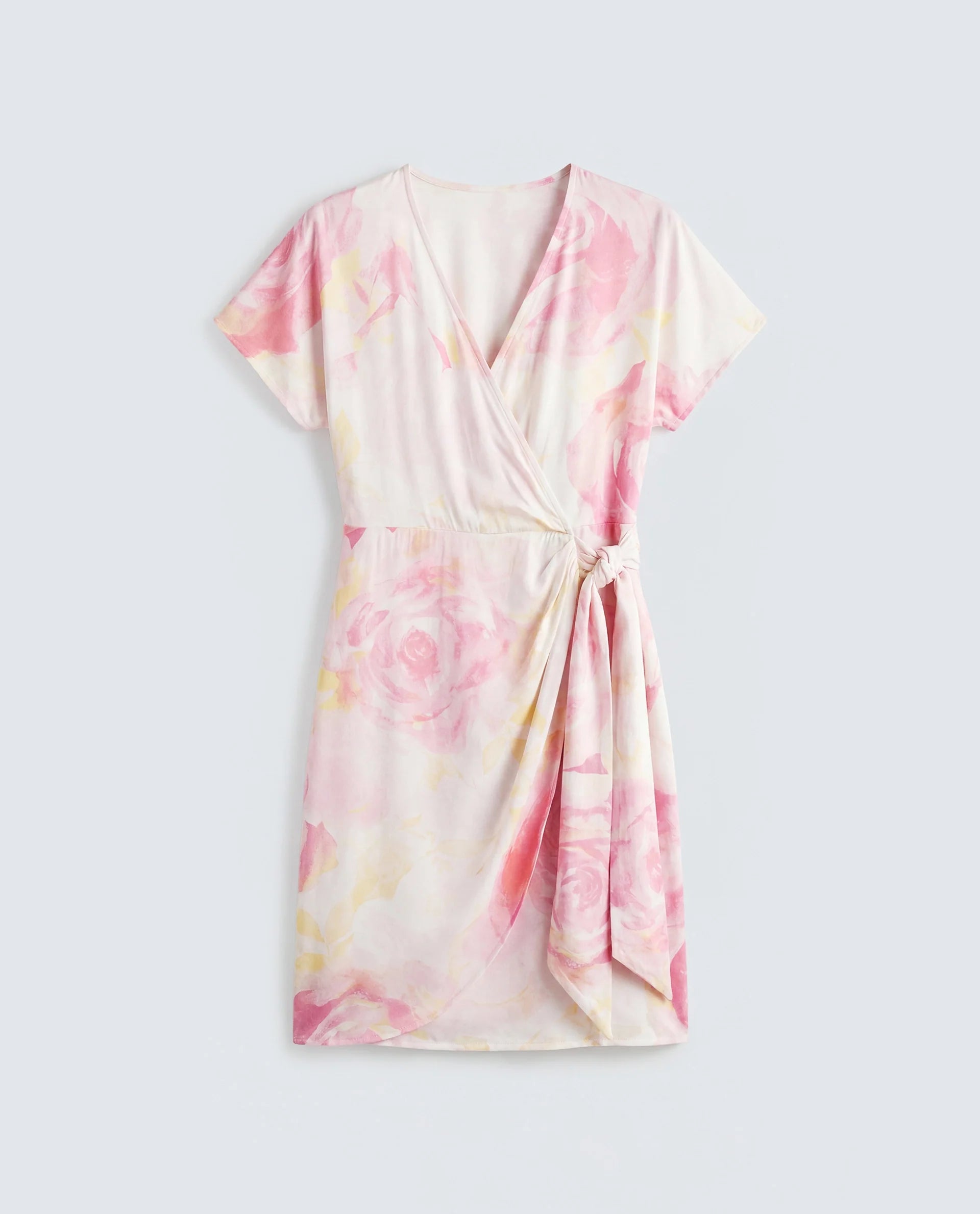 Rareism Women's Meya Off White Cotton Satin Half Sleeve V-Neck Floral Print Dress
