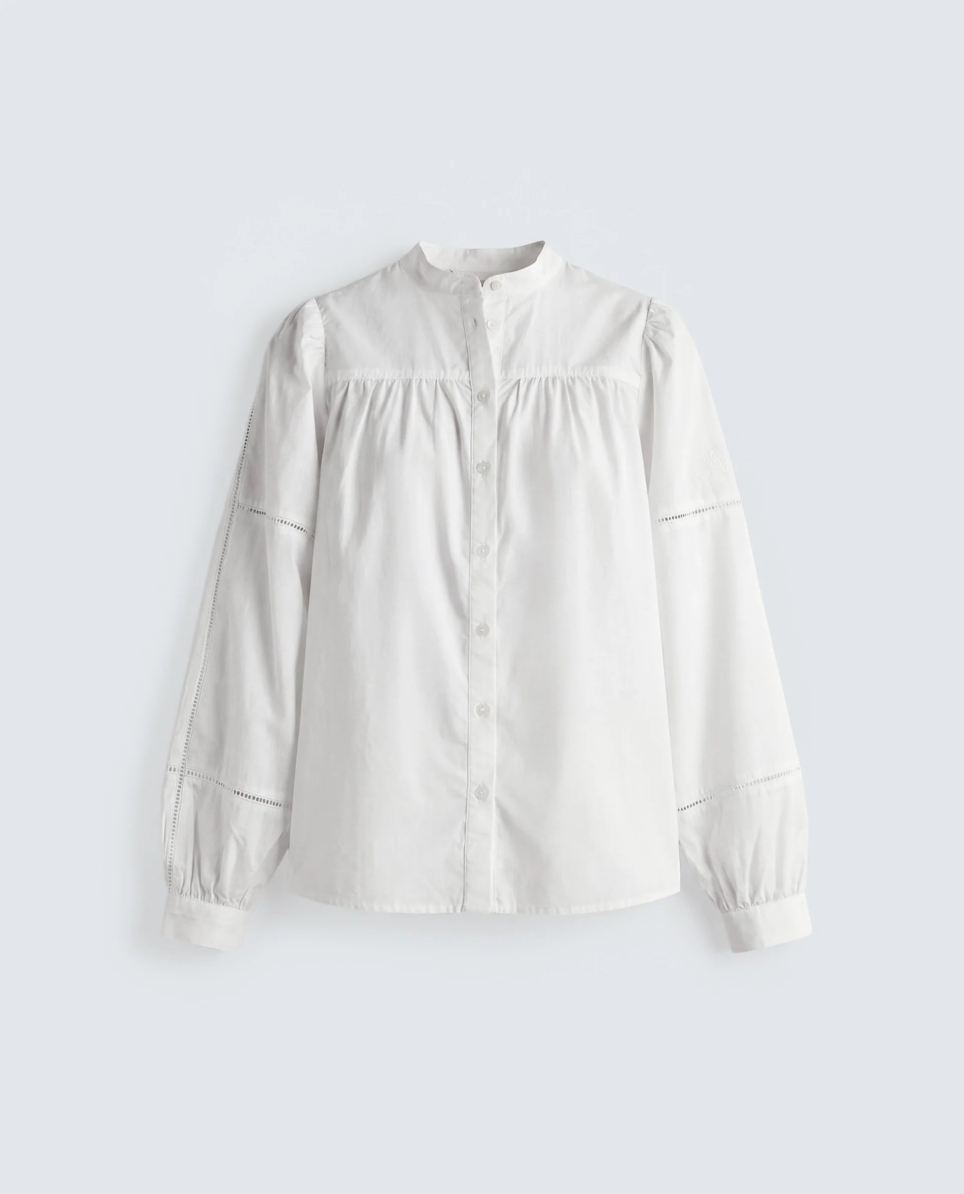 Rareism Women's Miel Off White Cotton Full Sleeve Mandarin Collar Relaxed Embroidered Top